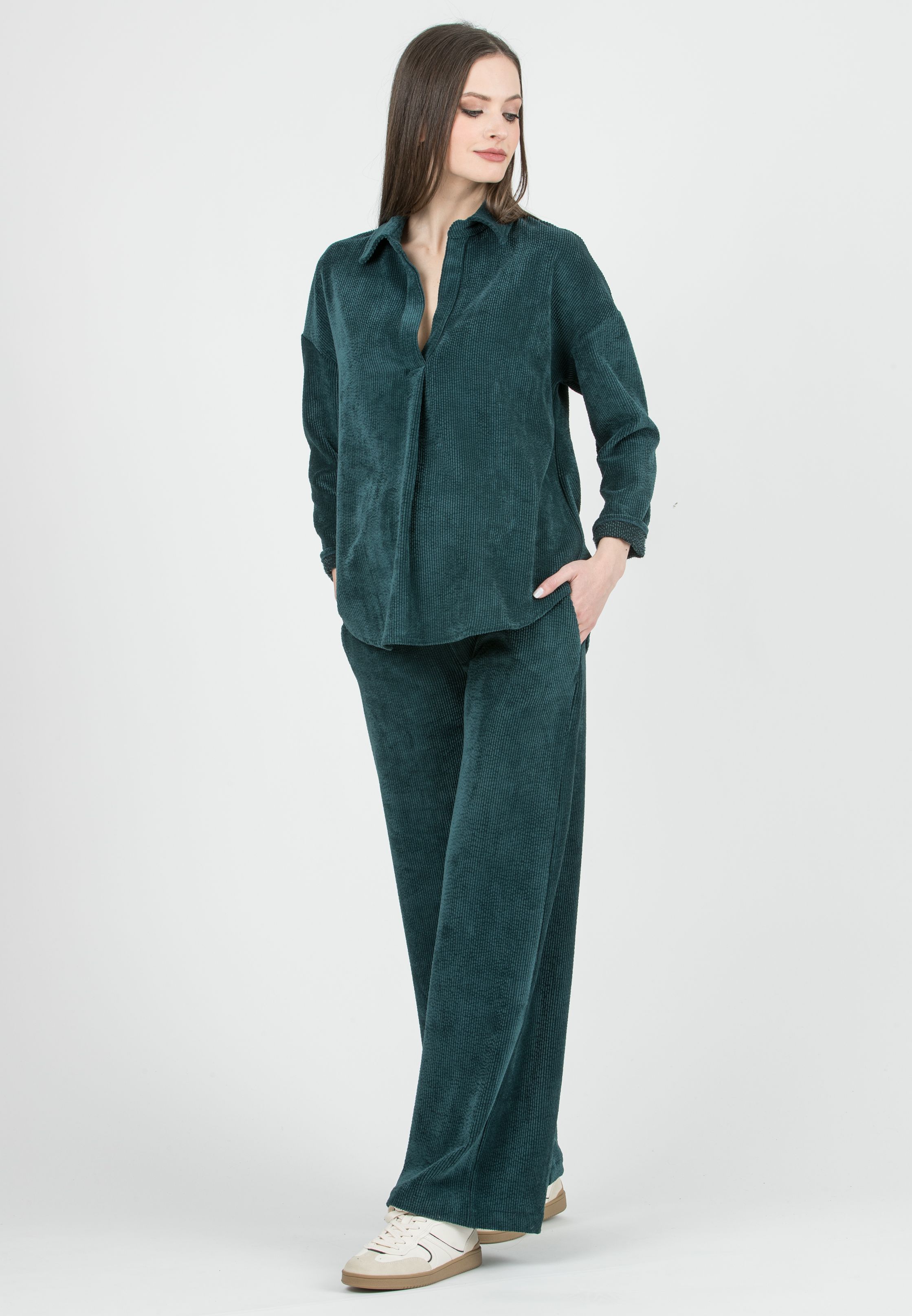 WINONA - Pantalone Premaman Palazzo in Velluto a Coste (Verde Scuro)
