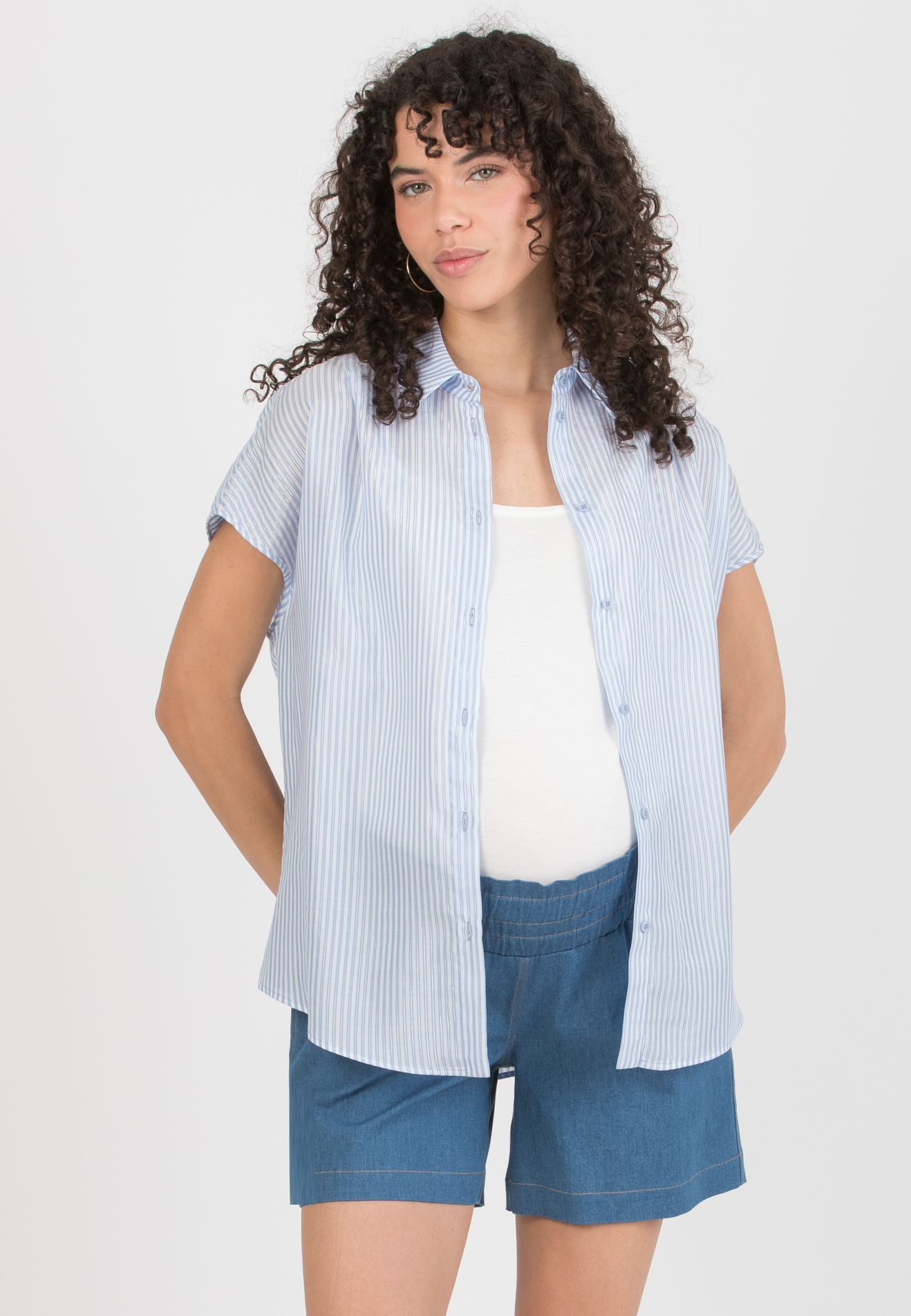 PEGGY - Maternity & Nursing Oversized Striped Shirt (Azzurro)