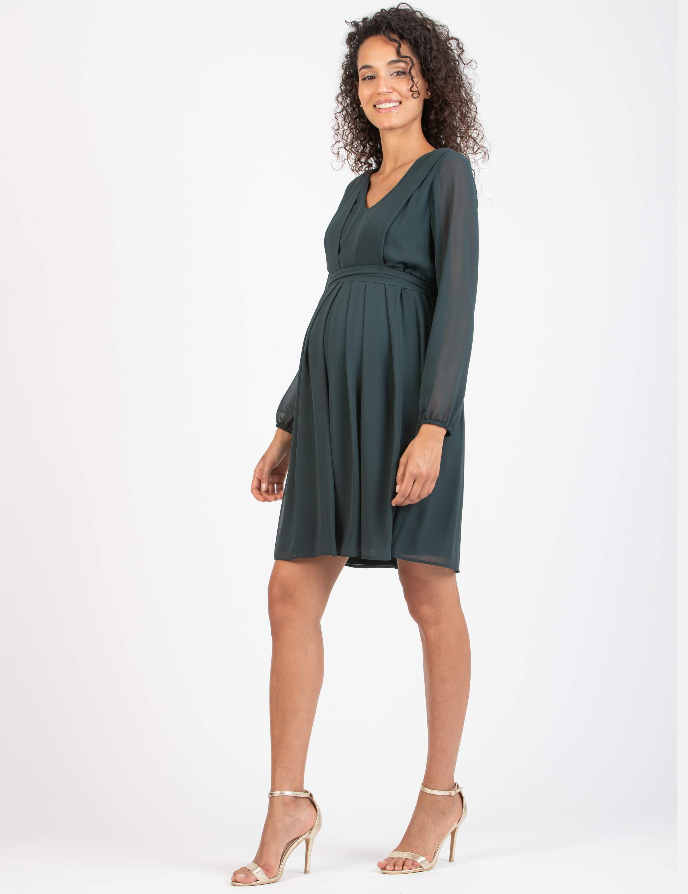 SARA - Maternity & Nursing Dress in Chiffon (Green, XS)