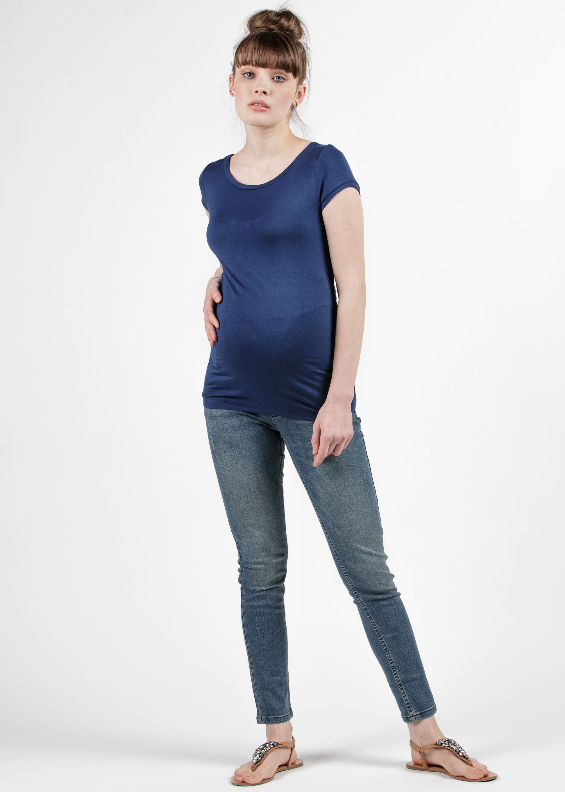 GIUDITTA - Maternity Top with Back Bow (Blue, XS)