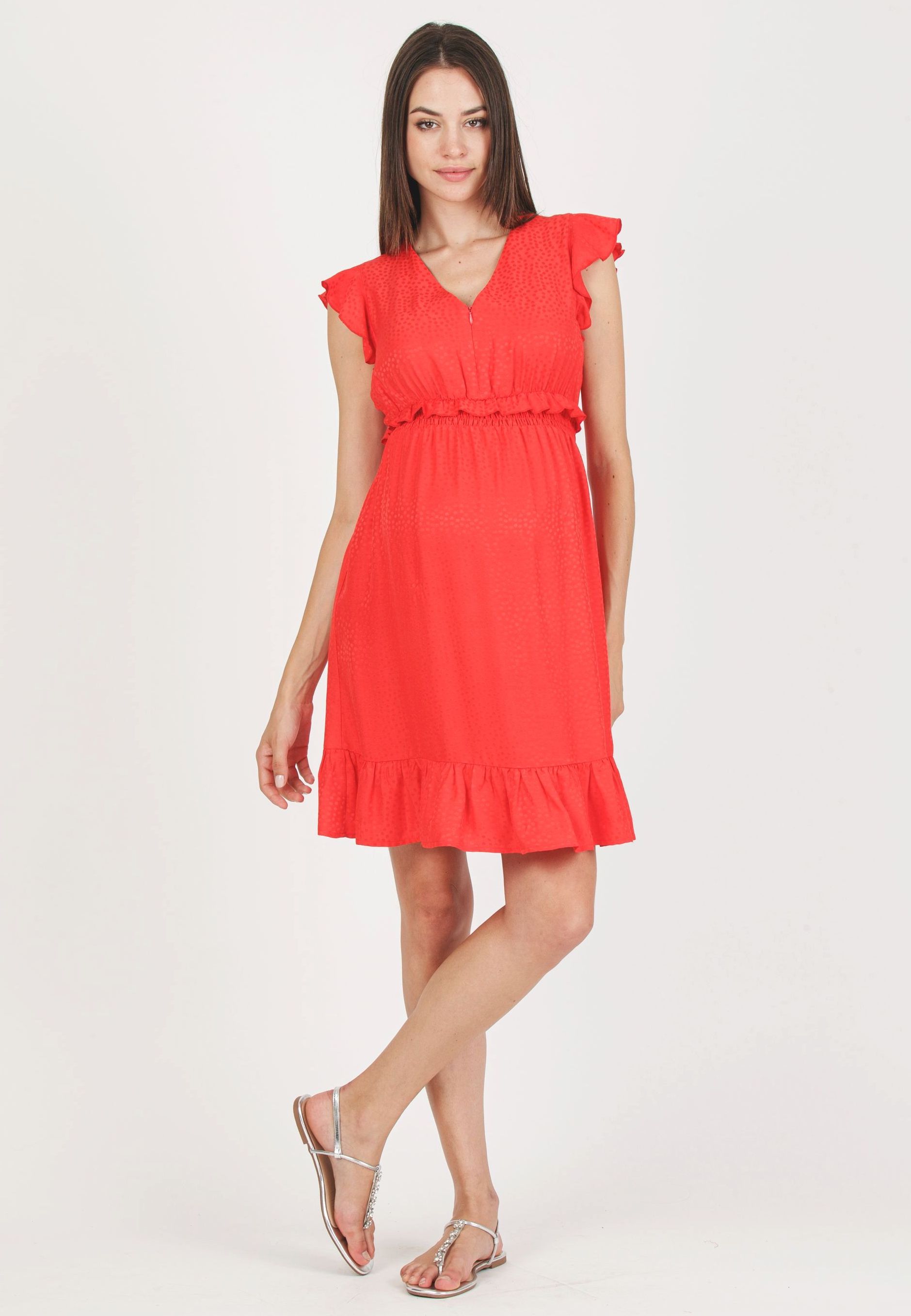 Abito Premaman & Allattamento in Viscosa Jacquard (Rosso, XS)