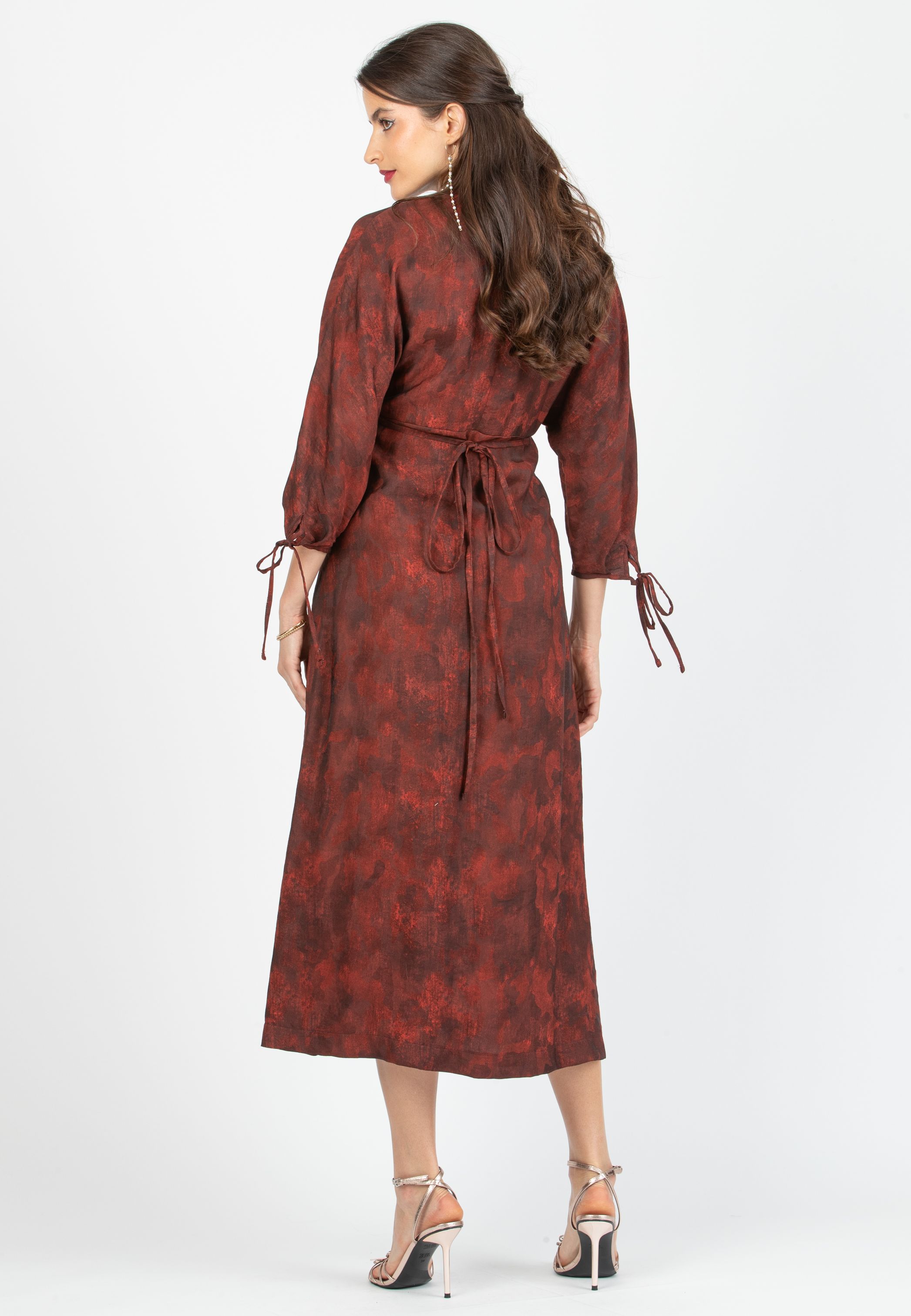 VIOLA - Maternity Kimono Dress in Viscose with Ties (Rosso India)