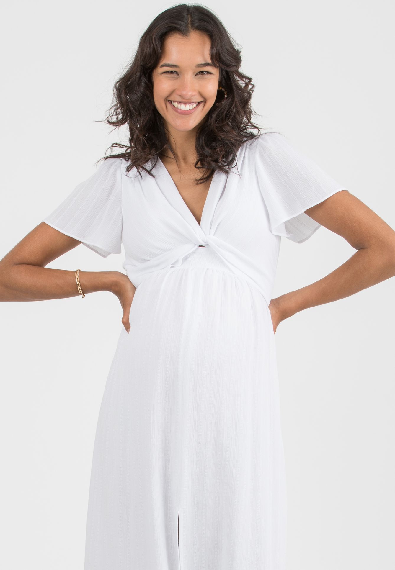 RAYA - Abito Premaman & Allattamento in Leggera Viscosa Ricamata (Bianco Ottico, XS)