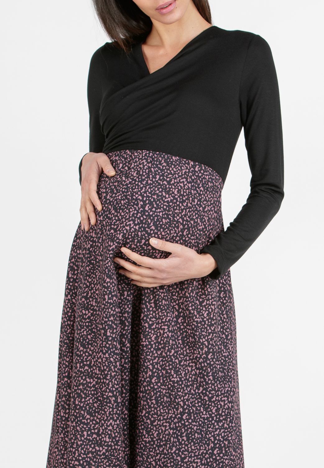 MARTA M/L - Abito Midi Premaman & Allattamento con Gonna Stampata (Rosa, XS)