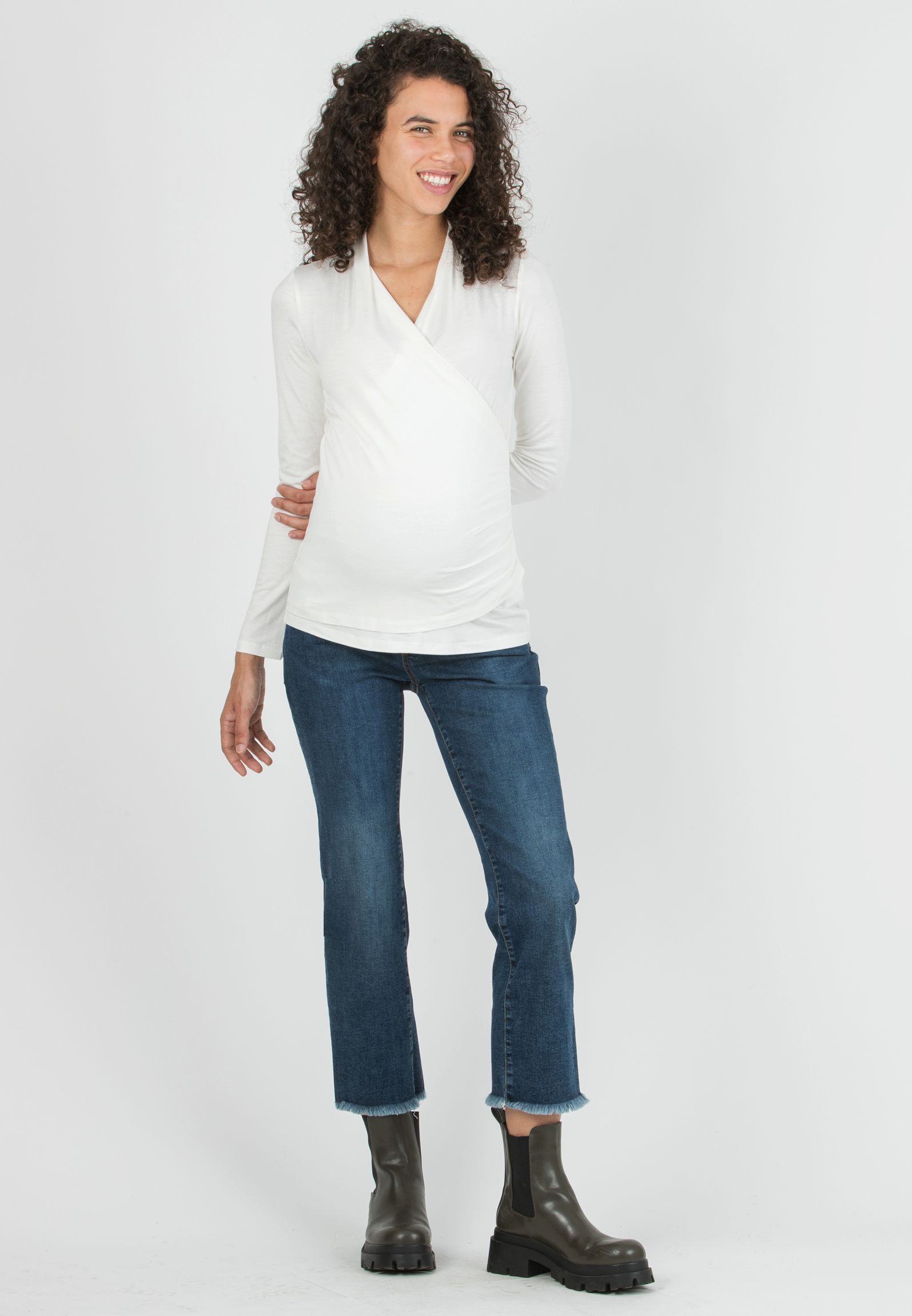 JENNIFER - Maternity & Nursing Top with Crossover Neckline (Ivory, XS)