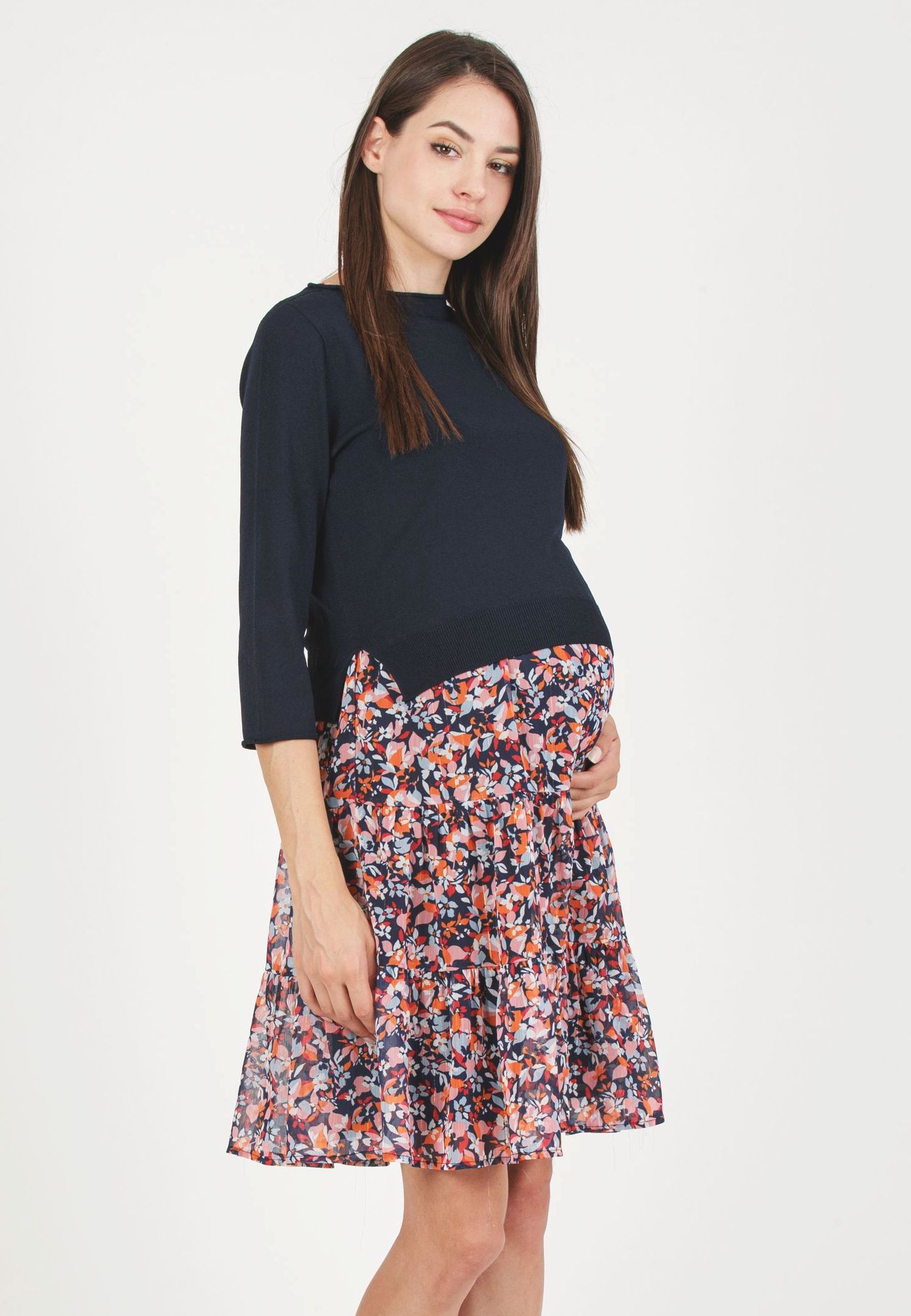 KELLY - Maternity & Nursing Dress with Matching Viscose Yarn Sweater (Blu)