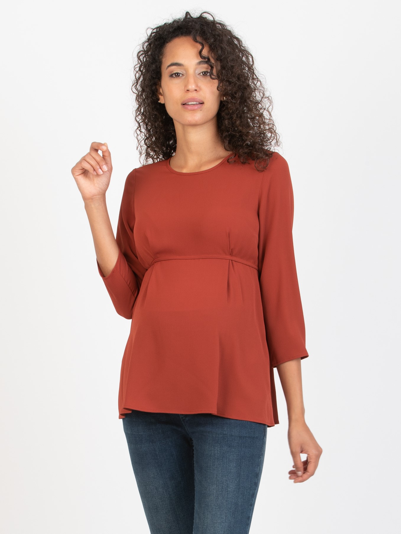 LUCY - Camicetta Premaman con Laccio sul Davanti (Rosso Mattone, XS)