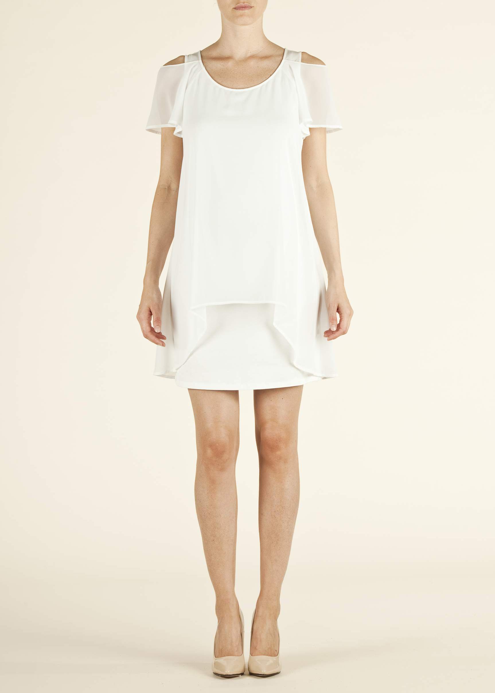 Frill Cold-Shoulder Maternity Dress (Ivory, XS)