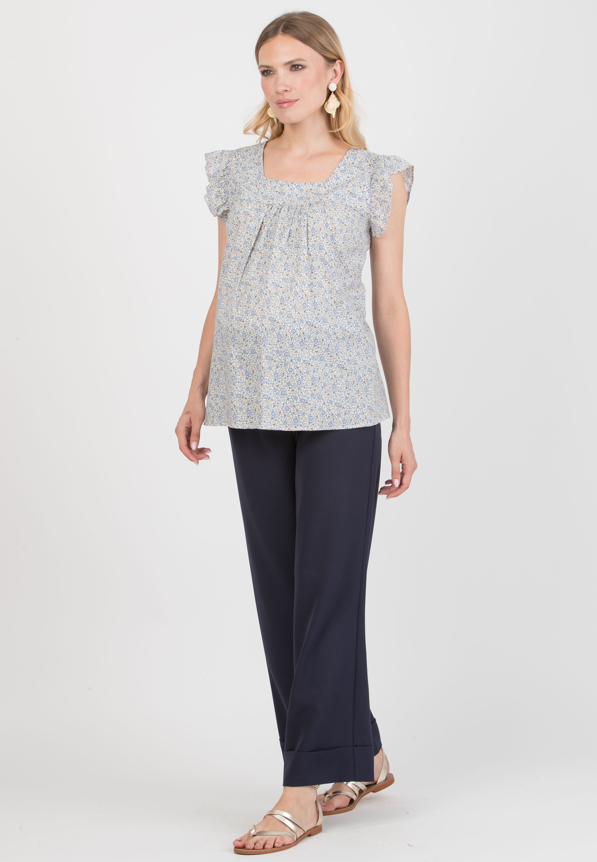 LAILA C - Maternity Blouse in Printed Cotton (Azzurro)