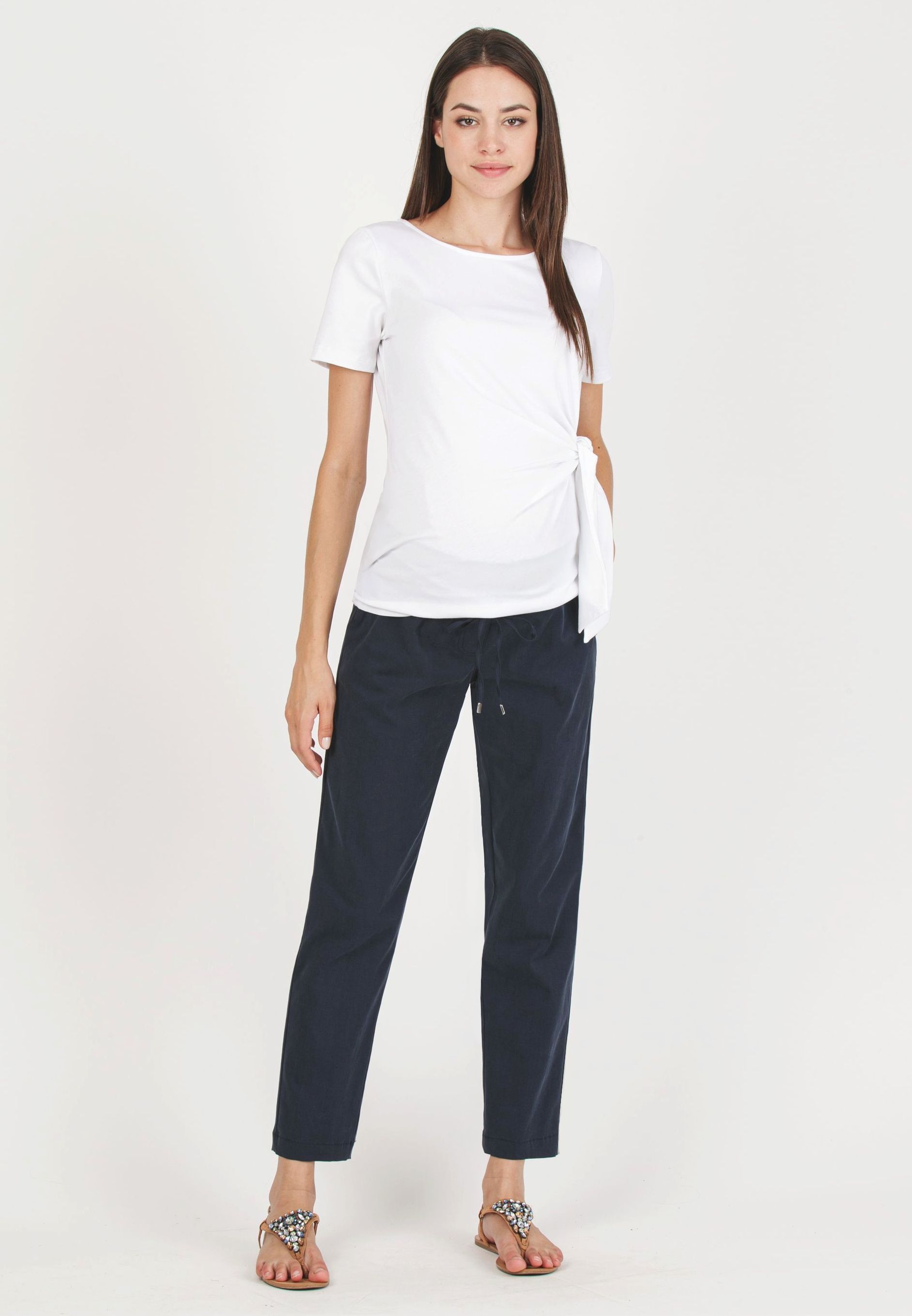 KAREN M - Maternity Cotton Jersey T-Shirt with Side Knot (Bianco  Ottico)