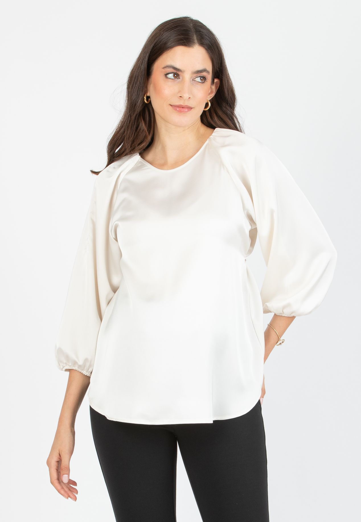 ALISSA - Blusa Premaman in Raso con Maniche Raglan (Naturale, XS)