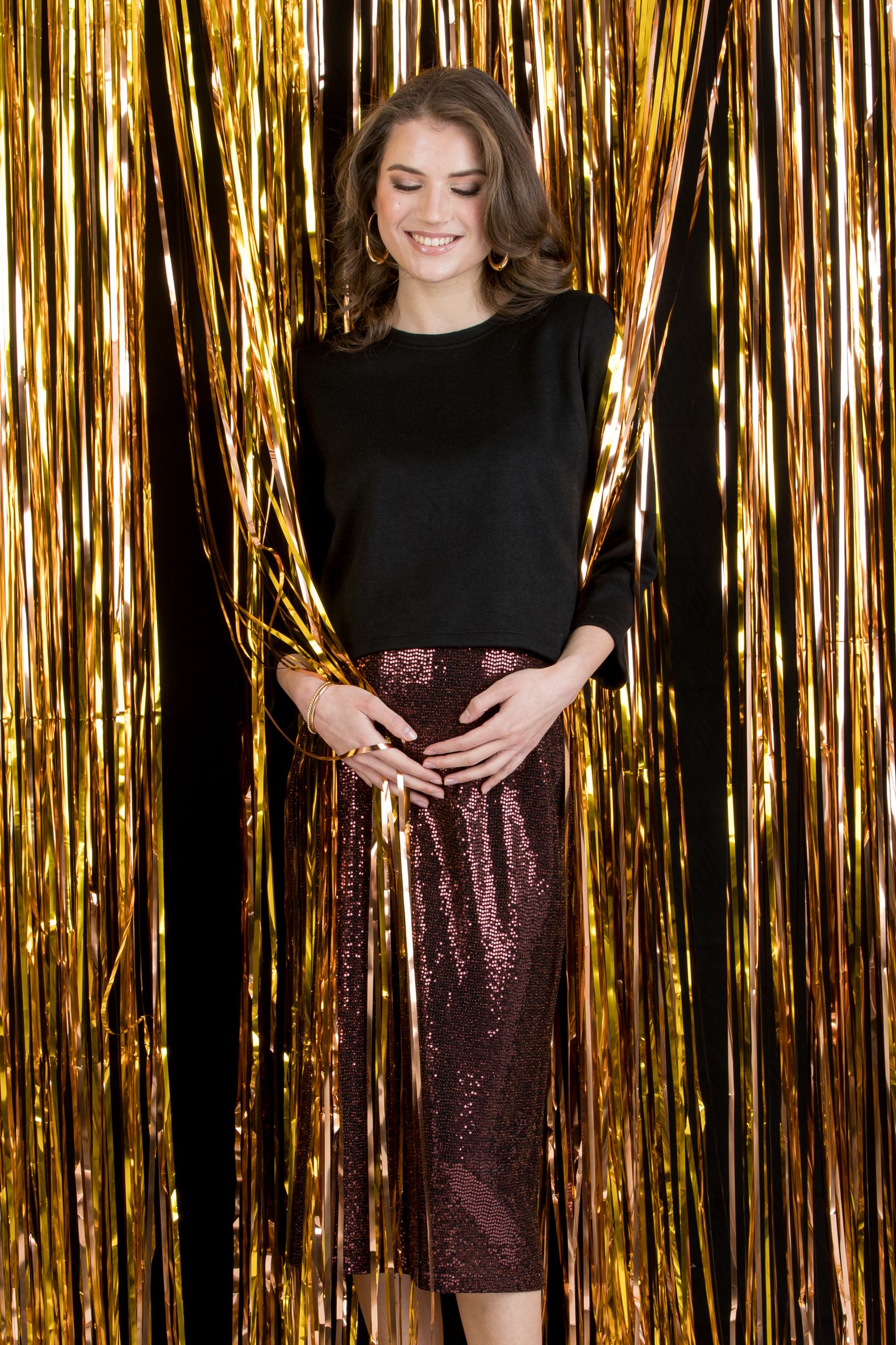 VERA P – Sequin Pencil Skirt (Rosso Mattone)