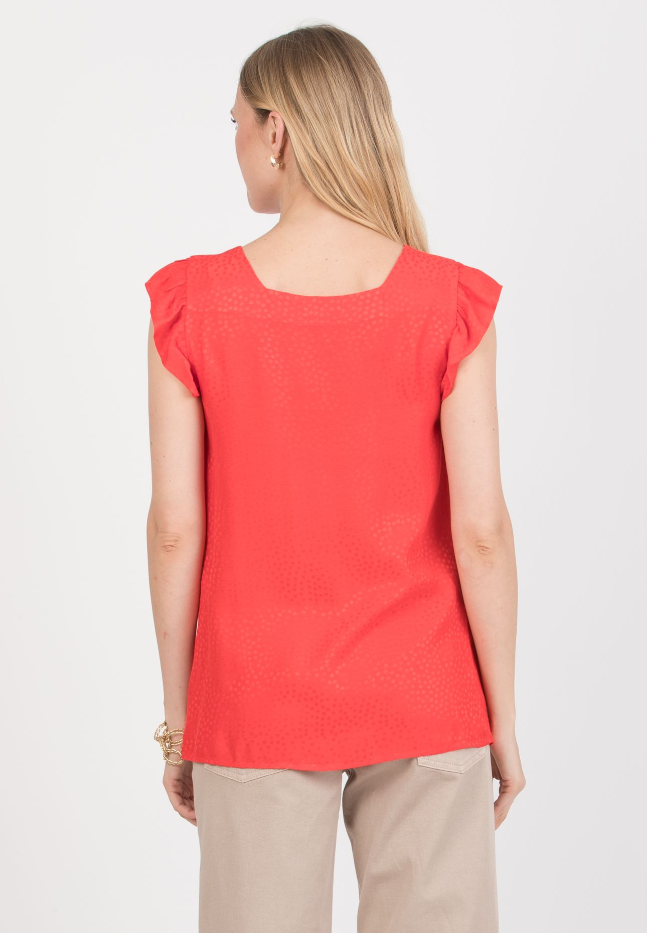 LAILA - Camicetta Premaman in Jacquard di Viscosa a Pois (Rosso)