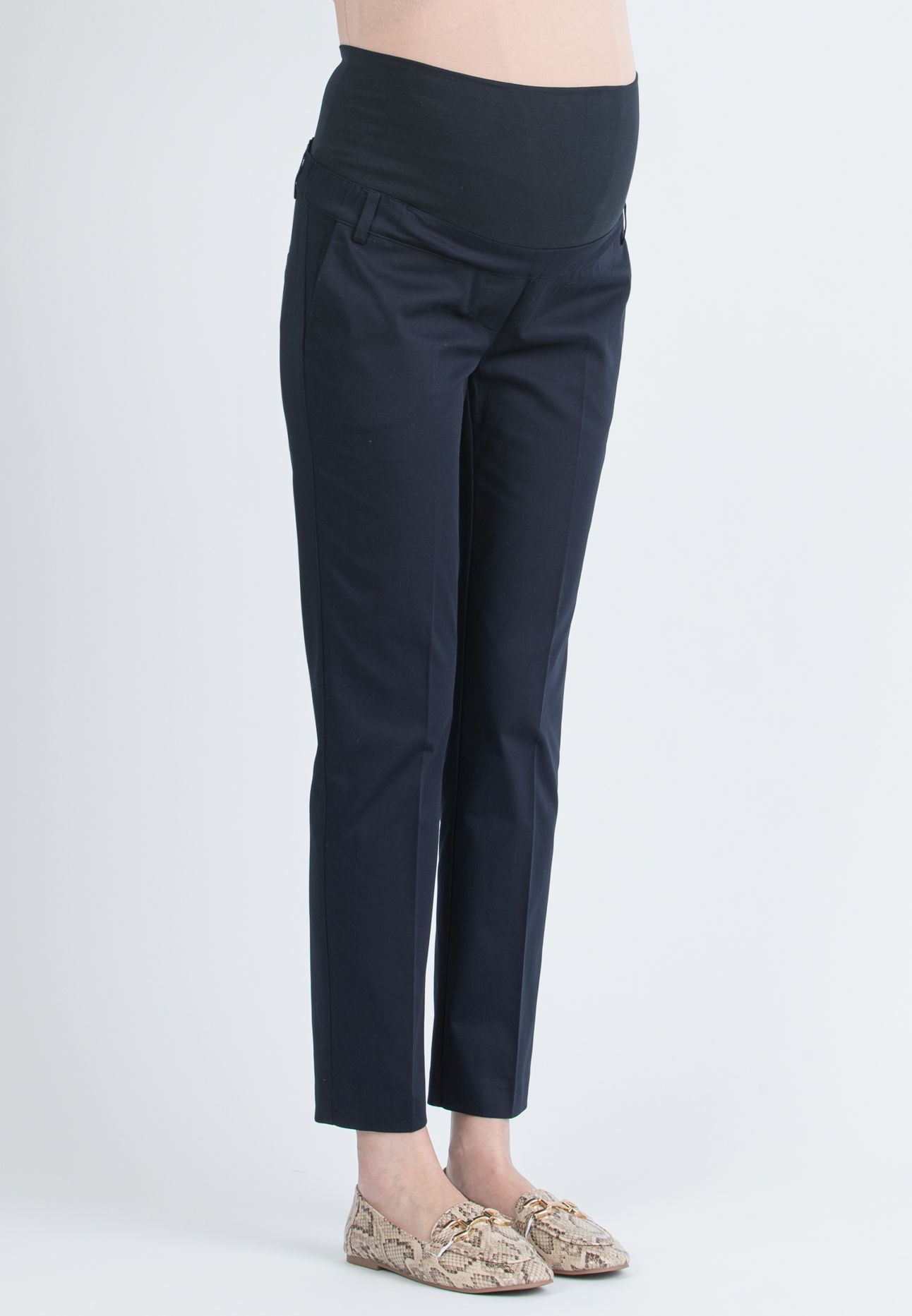 GILDA - Pantalone Premaman da Ufficio in Raso di Cotone Stretch (Blu, XS)
