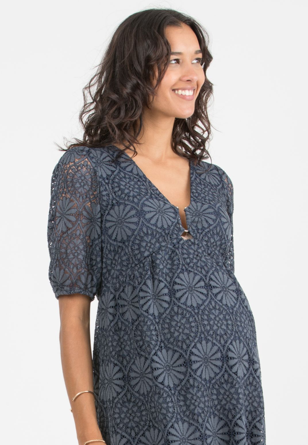 ELISABETTA – Abito Premaman e Allattamento in Pizzo (Blu, XS)