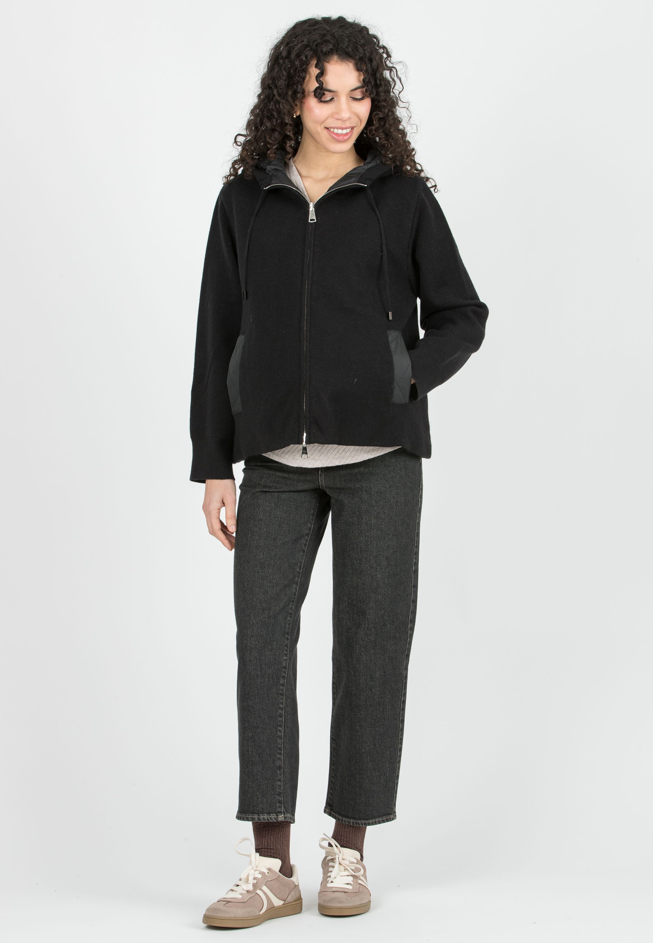 MEREDITH - Giacca Premaman Reversibile con Cappuccio (Nero, XS/S)