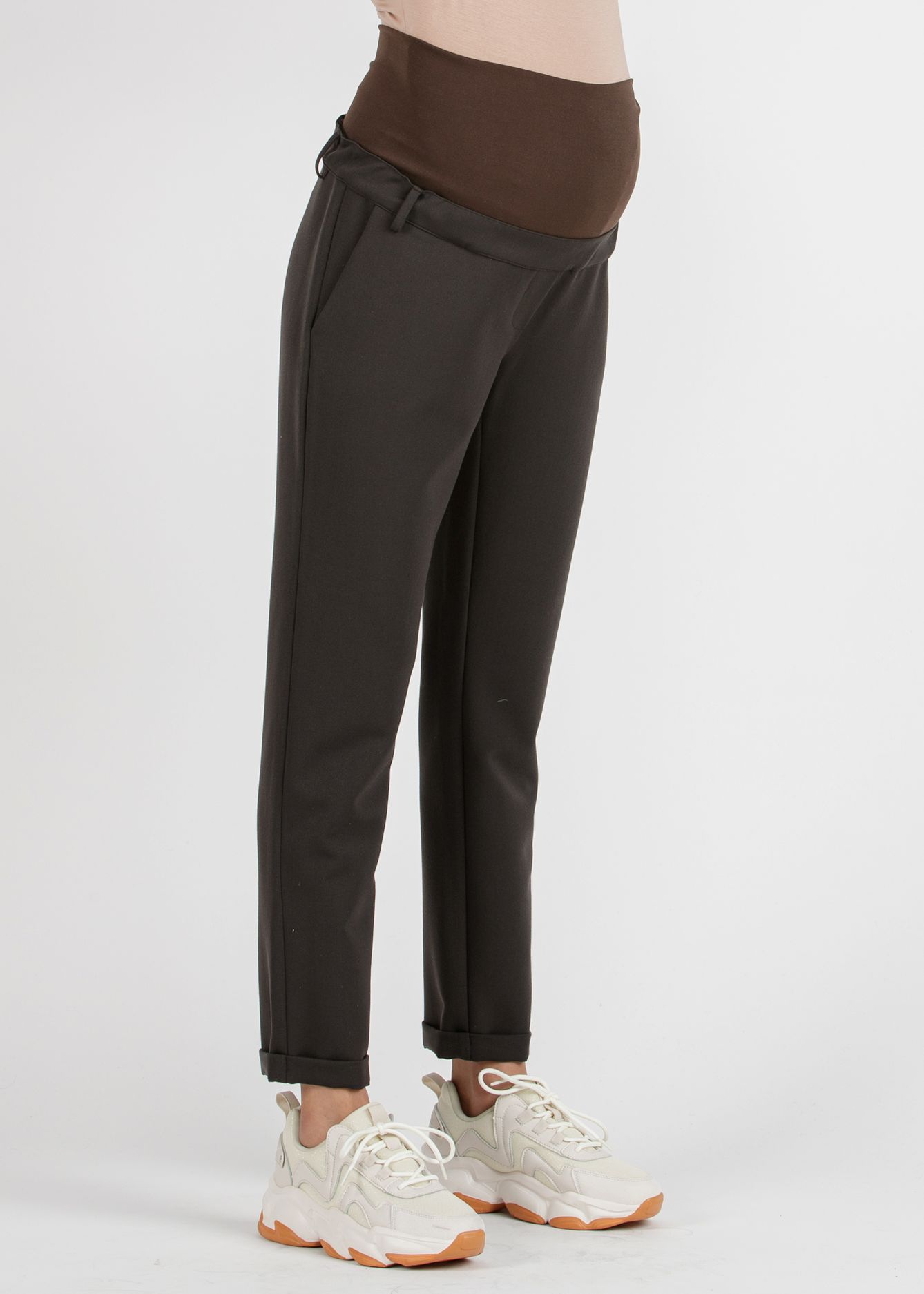 CAROLA - Relaxed Fit Maternity Trousers in Gabardine (Marron Scuro, XS)