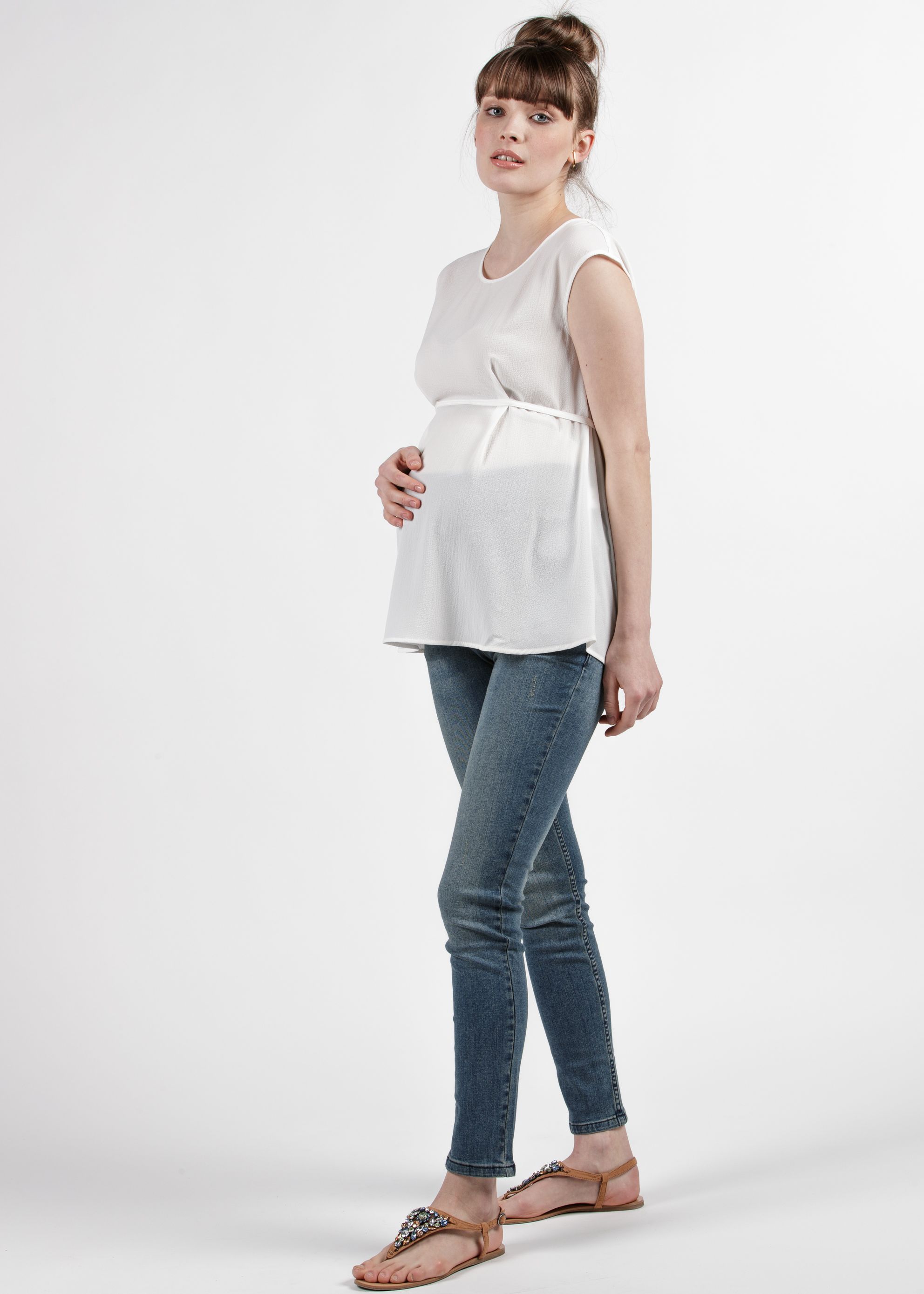 Maternity Blouse with Front String (Ivory, XS)