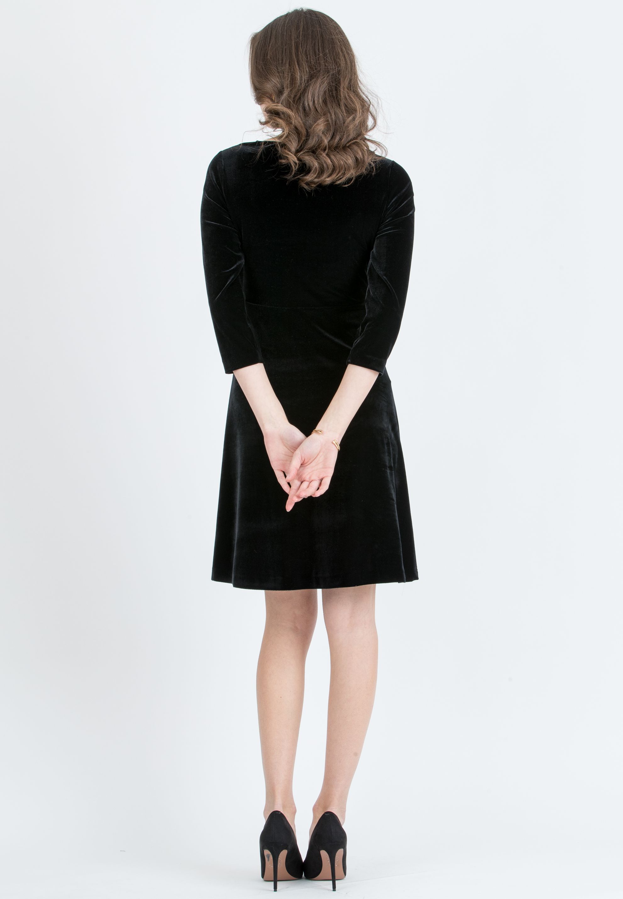 CAROLINE – Abito Premaman in Velluto con Nodo Frontale (Nero, XS)