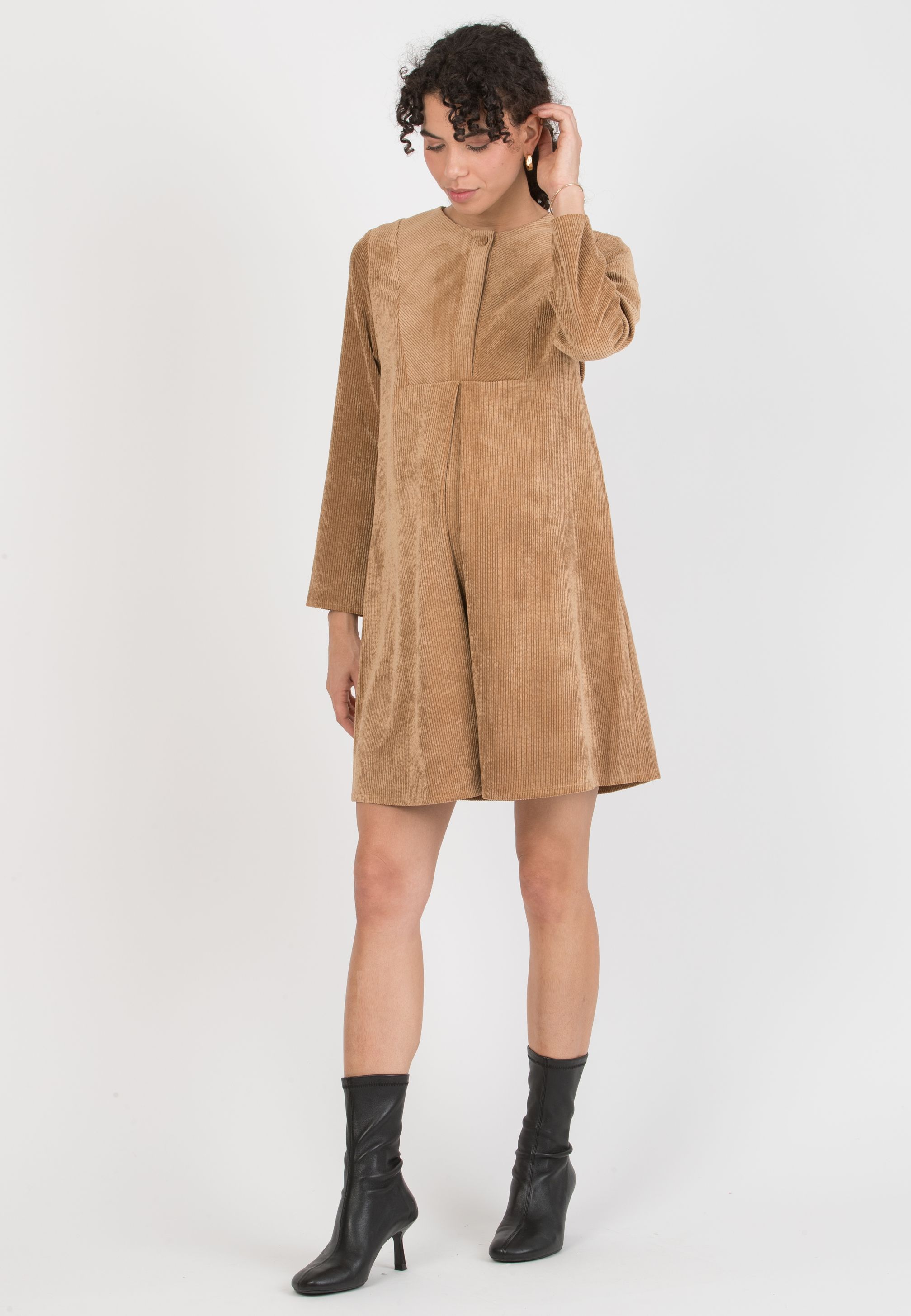 JADE - Abito Premaman & Allattamento in Velluto a Coste con Davantino (Beige)