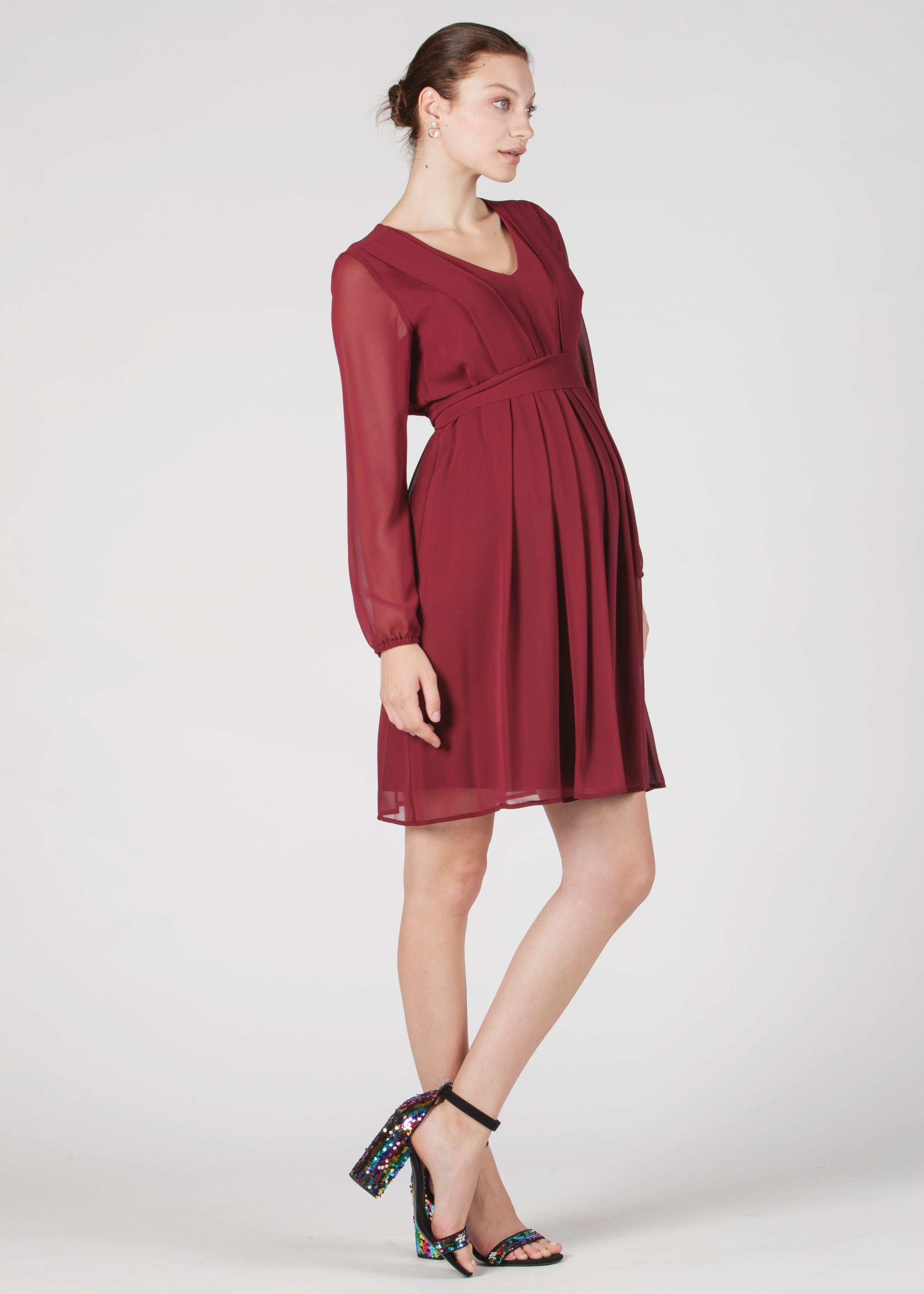 SARA - Abito Premaman & Allattamento in Chiffon (Prugna, XS)