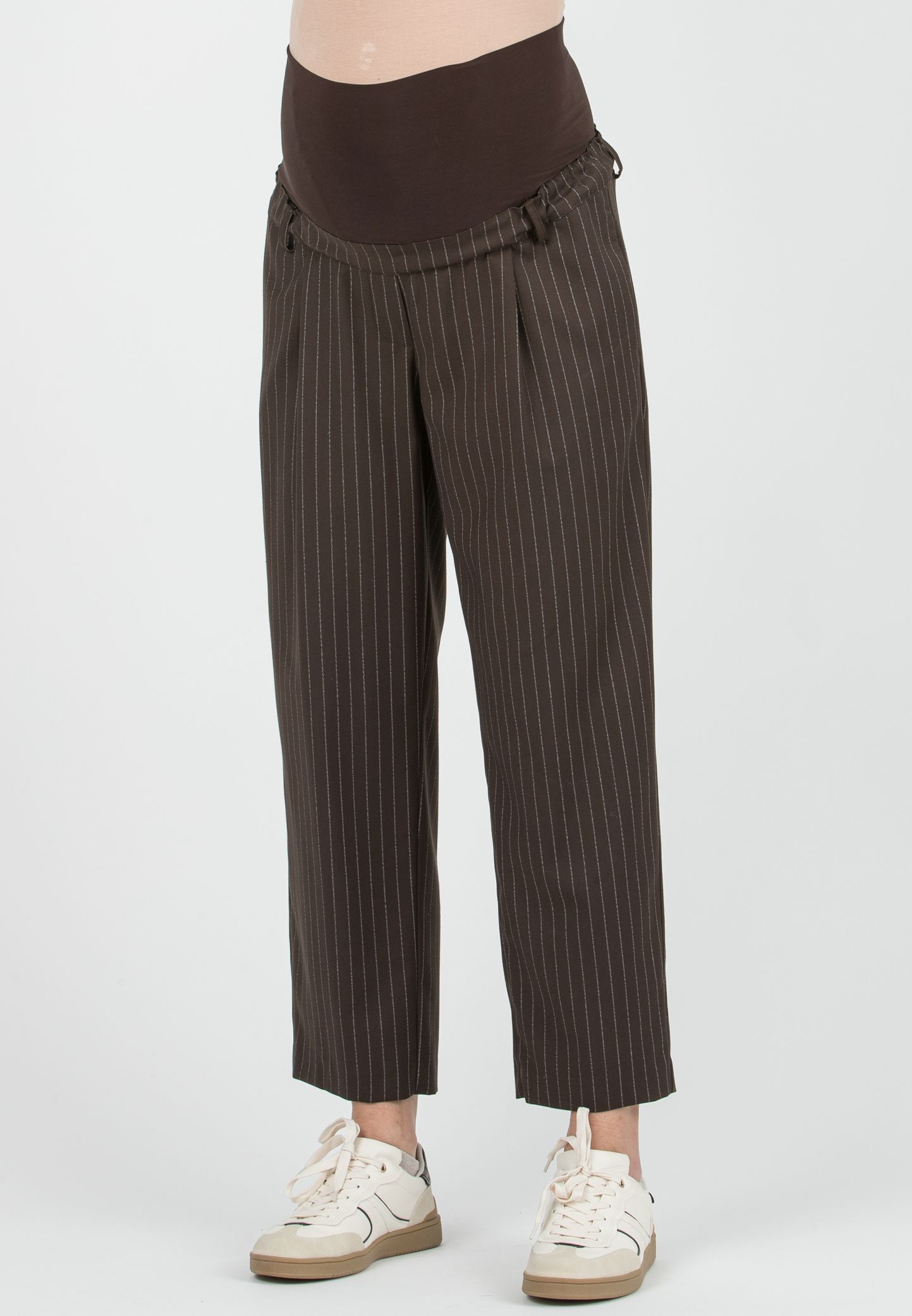 MAX - Pantalone Premaman Gessato con Pences (Marrone)