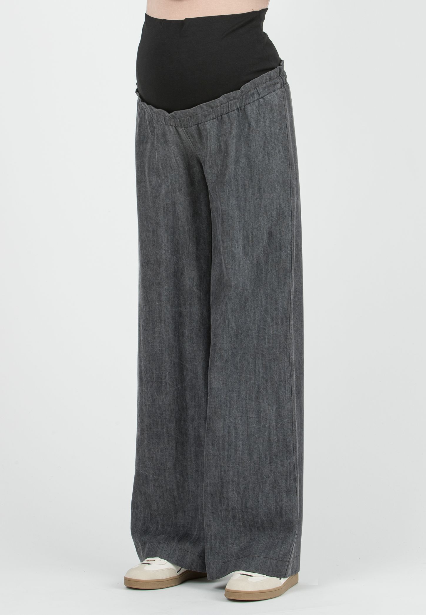 GUENDALINA J - Jeans Premaman a Palazzo con Vita Bassa In Lyocell Denim (Grigio Melange, XS)