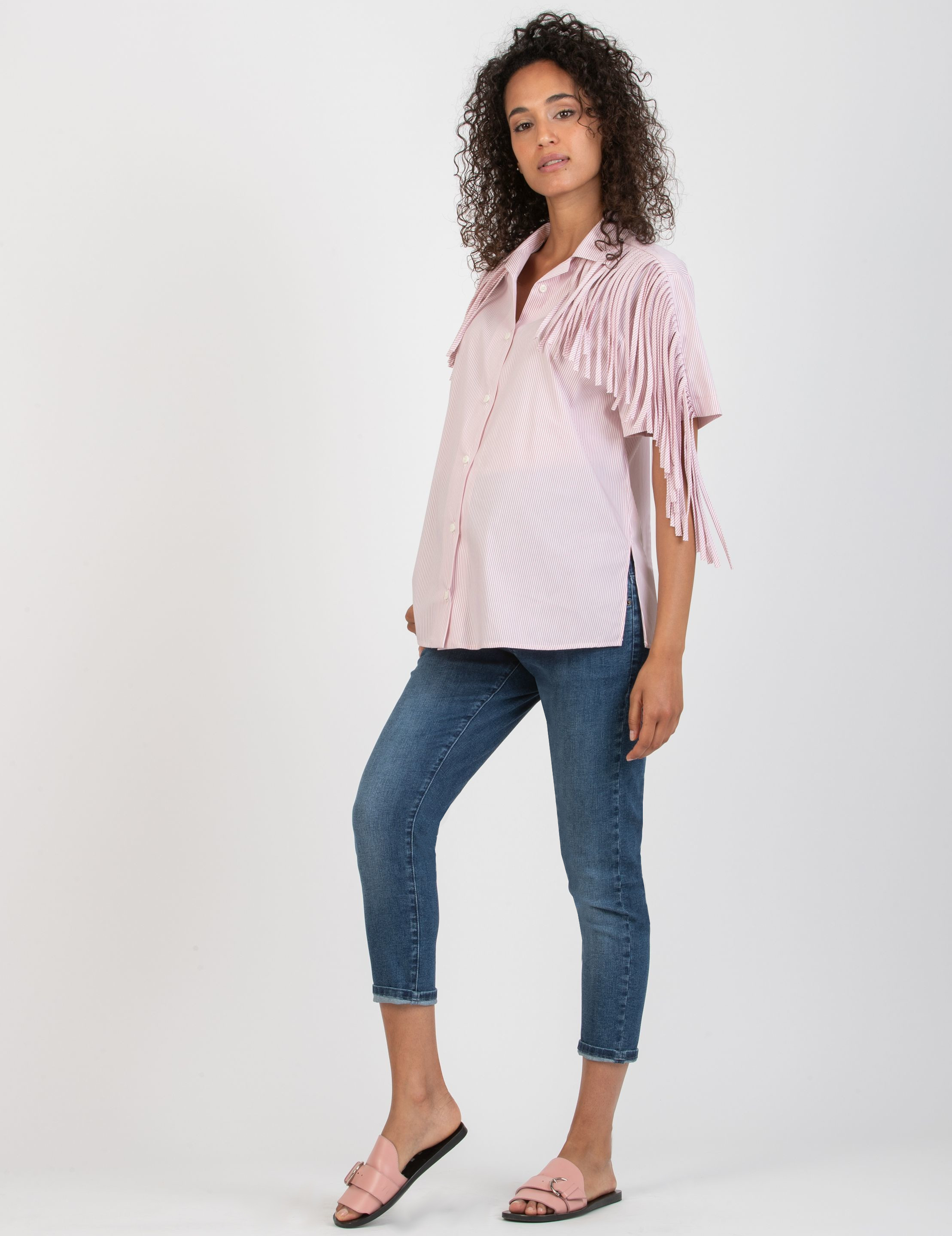 FRANCY - Maternity & Nursing Shirt with Fringes (Pink, XS)