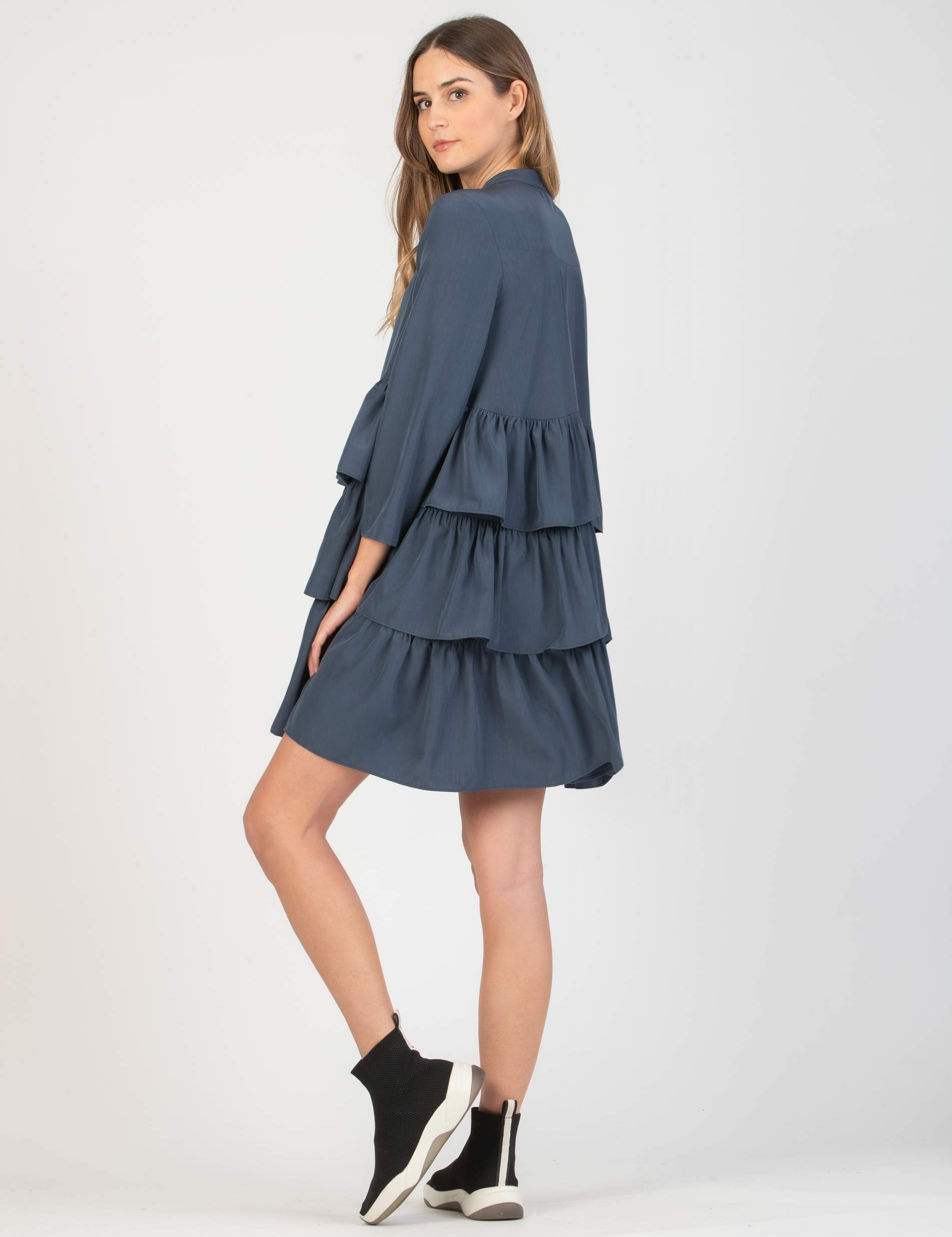 Abito Premaman & Allattamento in Raso con Maxi Balze (Denim, XS)