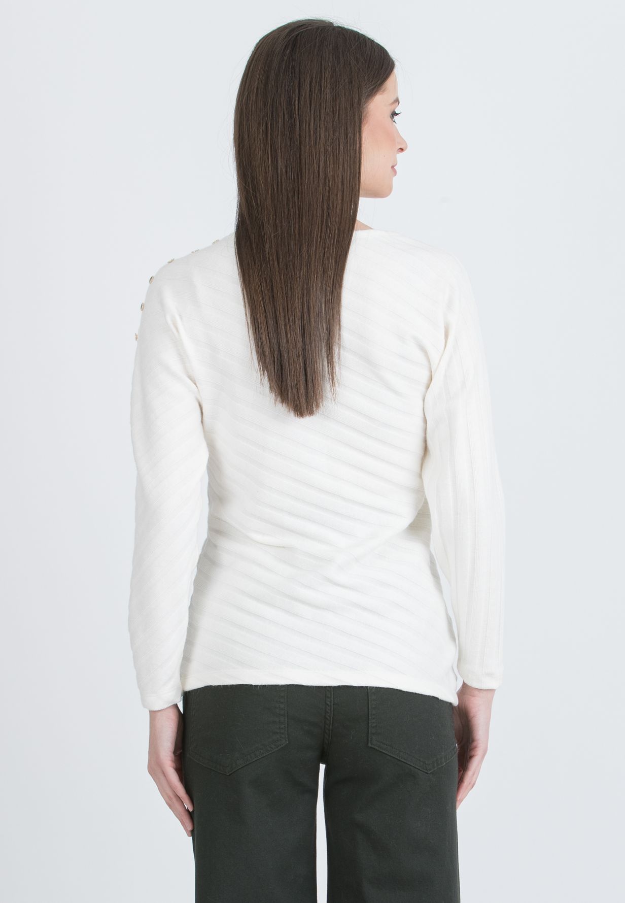 WANDA – Maglione Premaman a Coste Larghe con Sciarpa Removibile (Naturale)