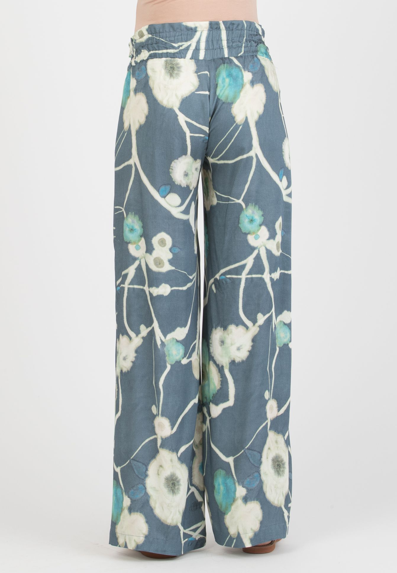 GUENDALINA LG - Pantalone Premaman a Palazzo in Raso di Viscosa Stampato (Denim)