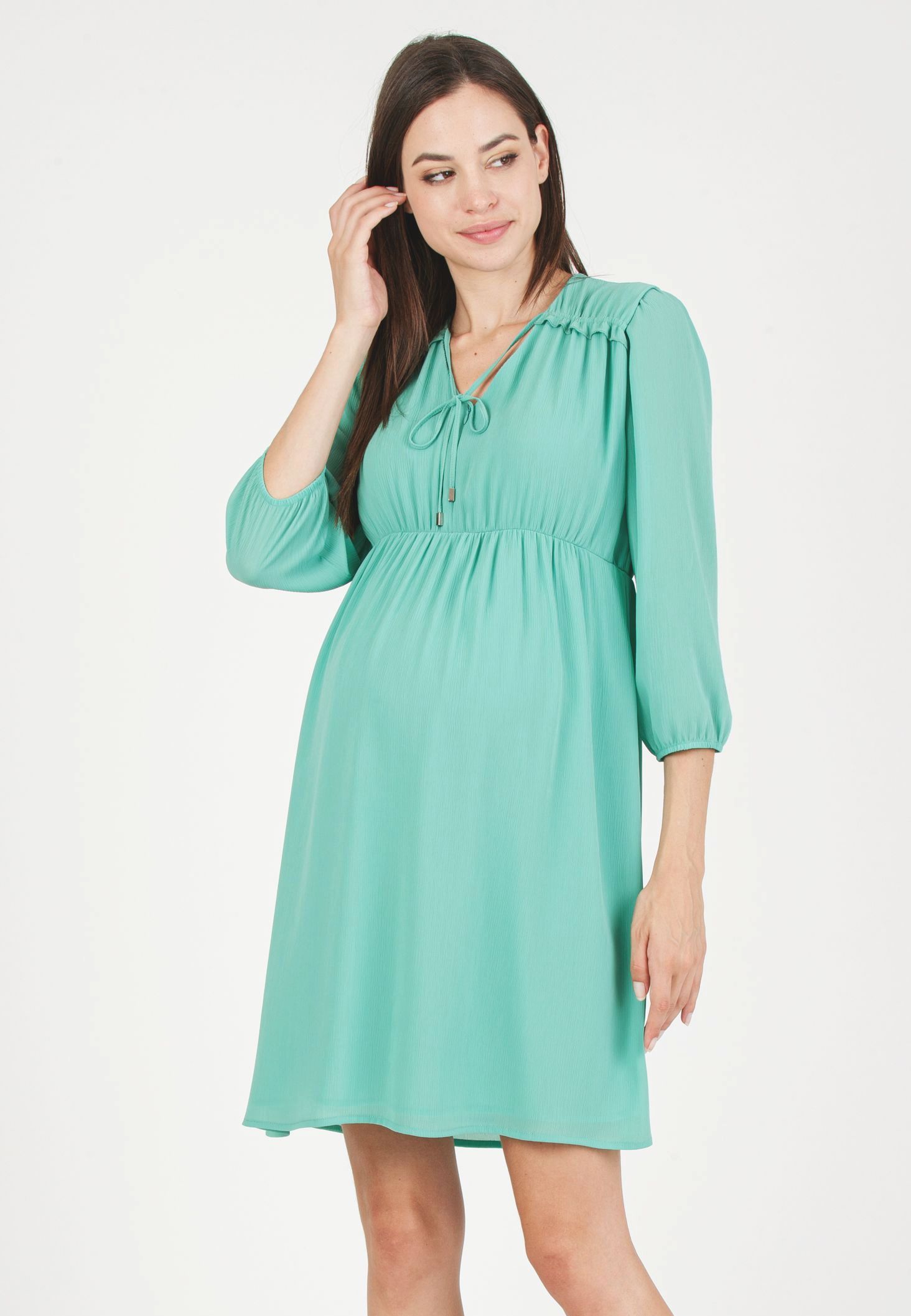 CHRISSY - Abito Premaman & Allattamento in Creponne con Laccio sullo Scollo (Acqua, XS)