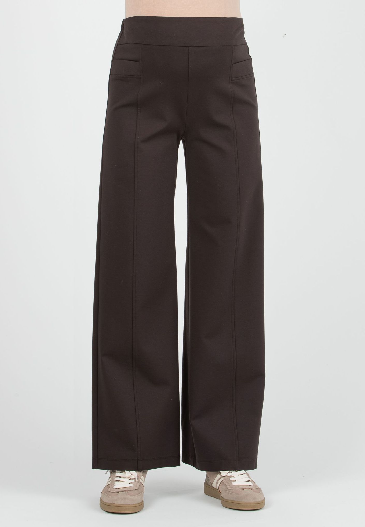 BRENDA - Maternity Wide-Leg Trousers in Lightweight Milano Knit (Marrone)