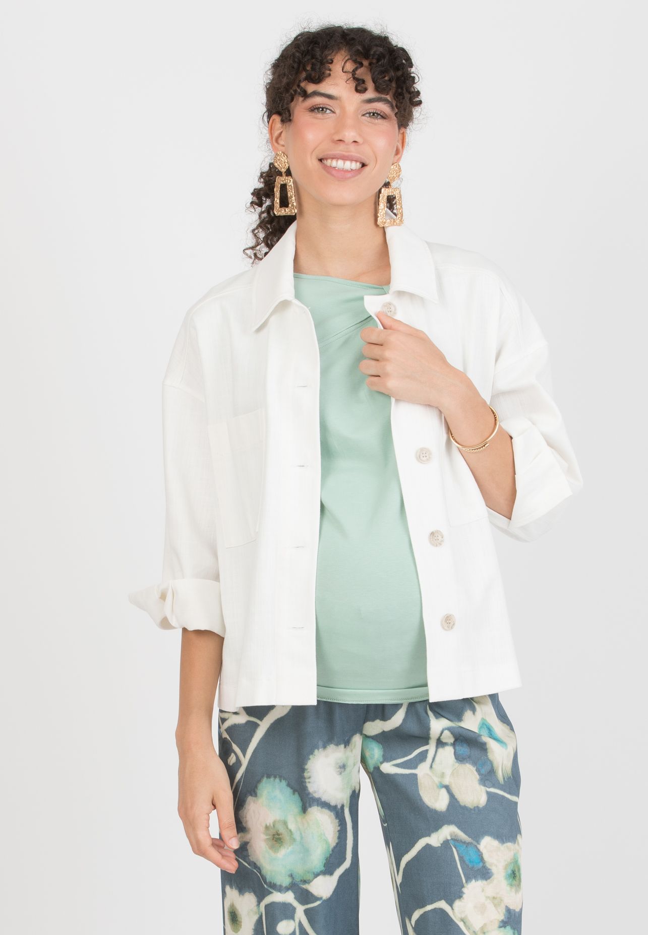 NINA - Giacca/Camicia Premaman in Denim (Avorio, XS)