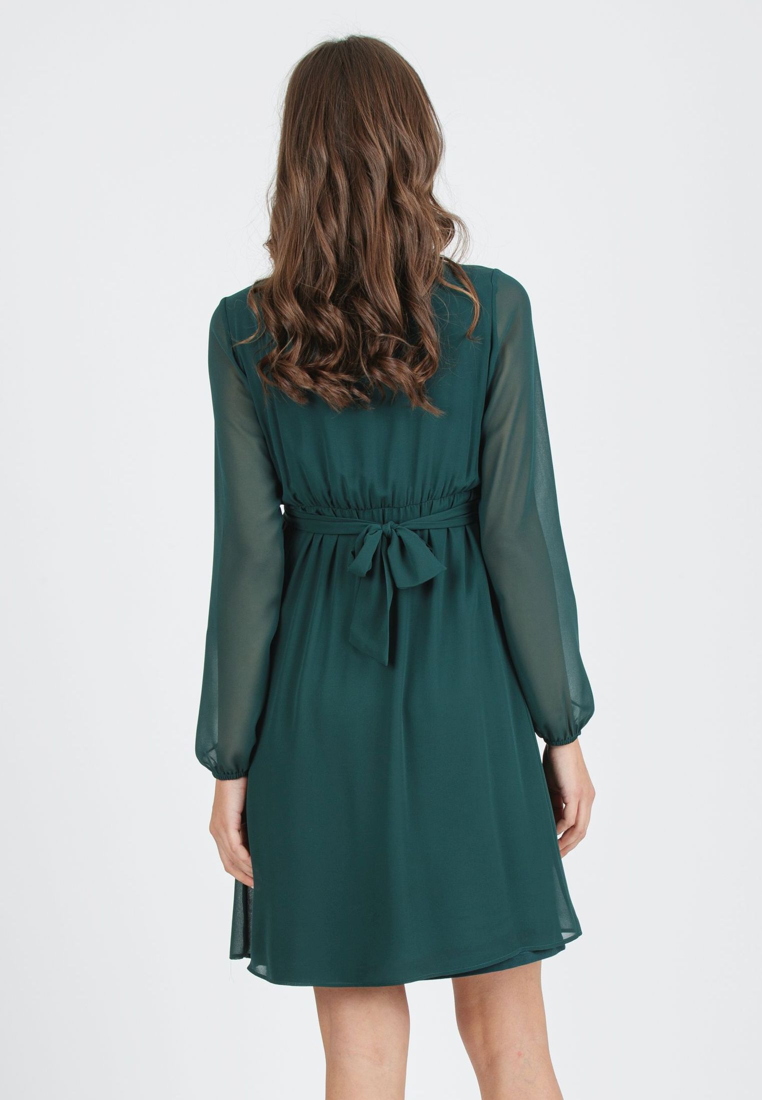 SARA - Maternity & Nursing Dress in Chiffon (Dark Green, XS)