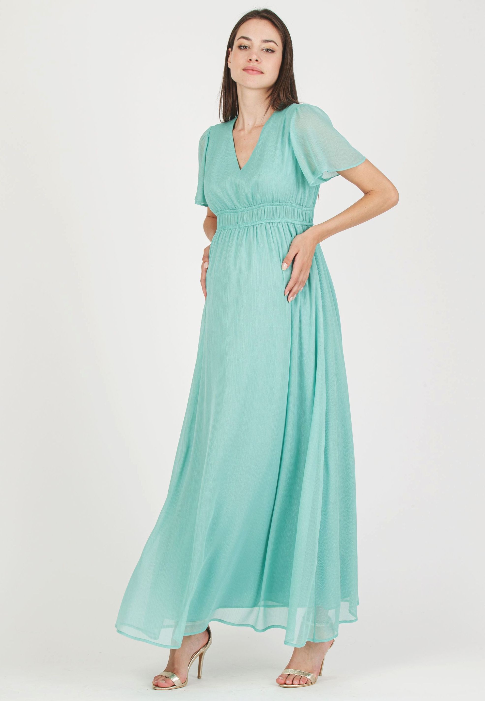 PRISCILLA - Abito Premaman in Chiffon Lurex con Elastici in Vita (Acqua, XS)