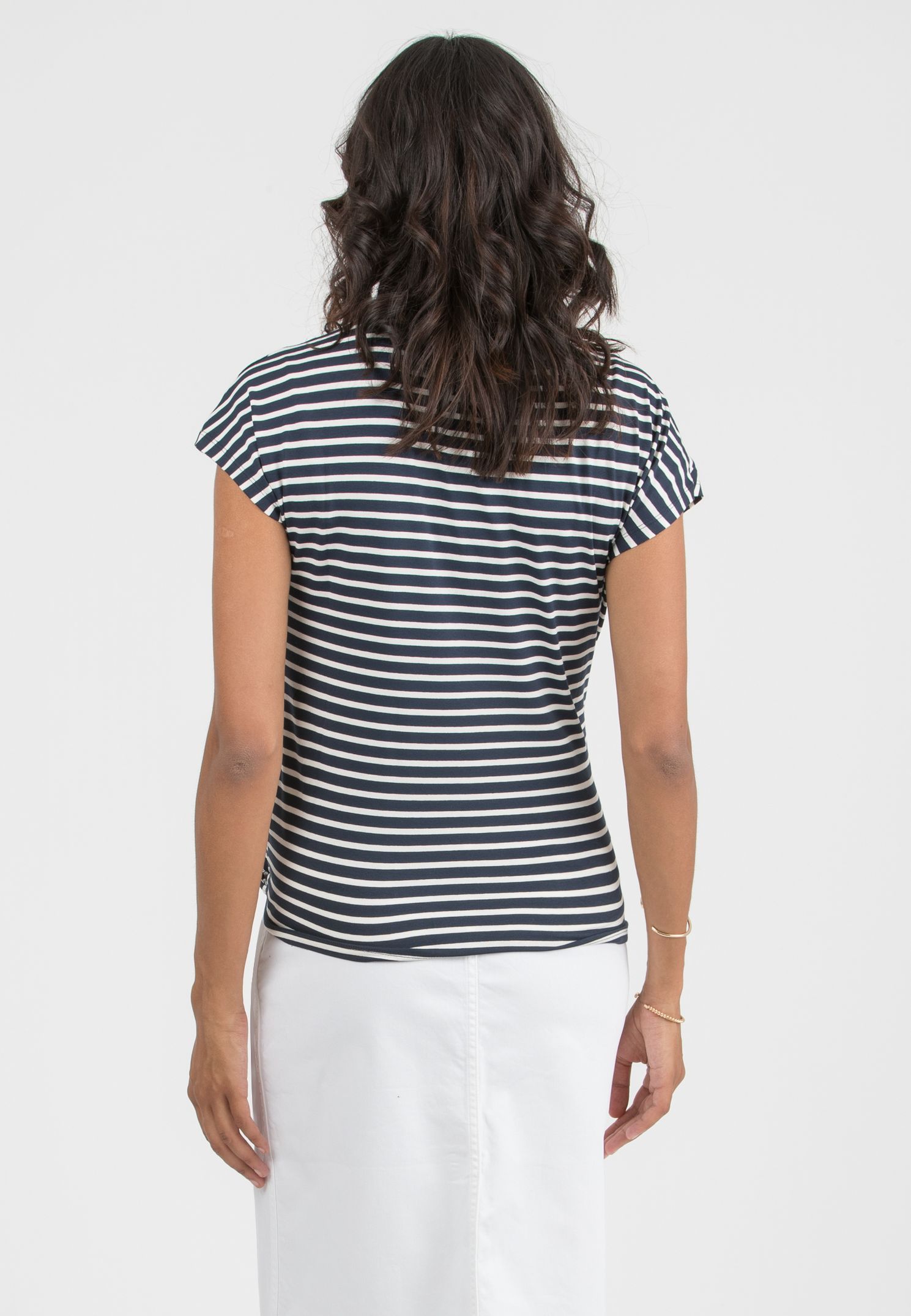 URSULA R - T-Shirt Premaman A Righe con Nodo Laterale (Blu Scuro, XS)