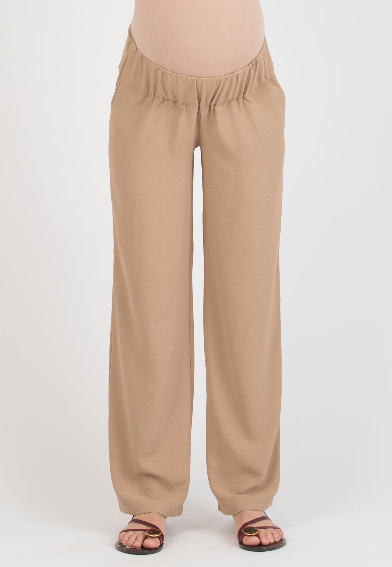 INES - Pantalone Premaman Fluido con Vita Bassa (Cammello)
