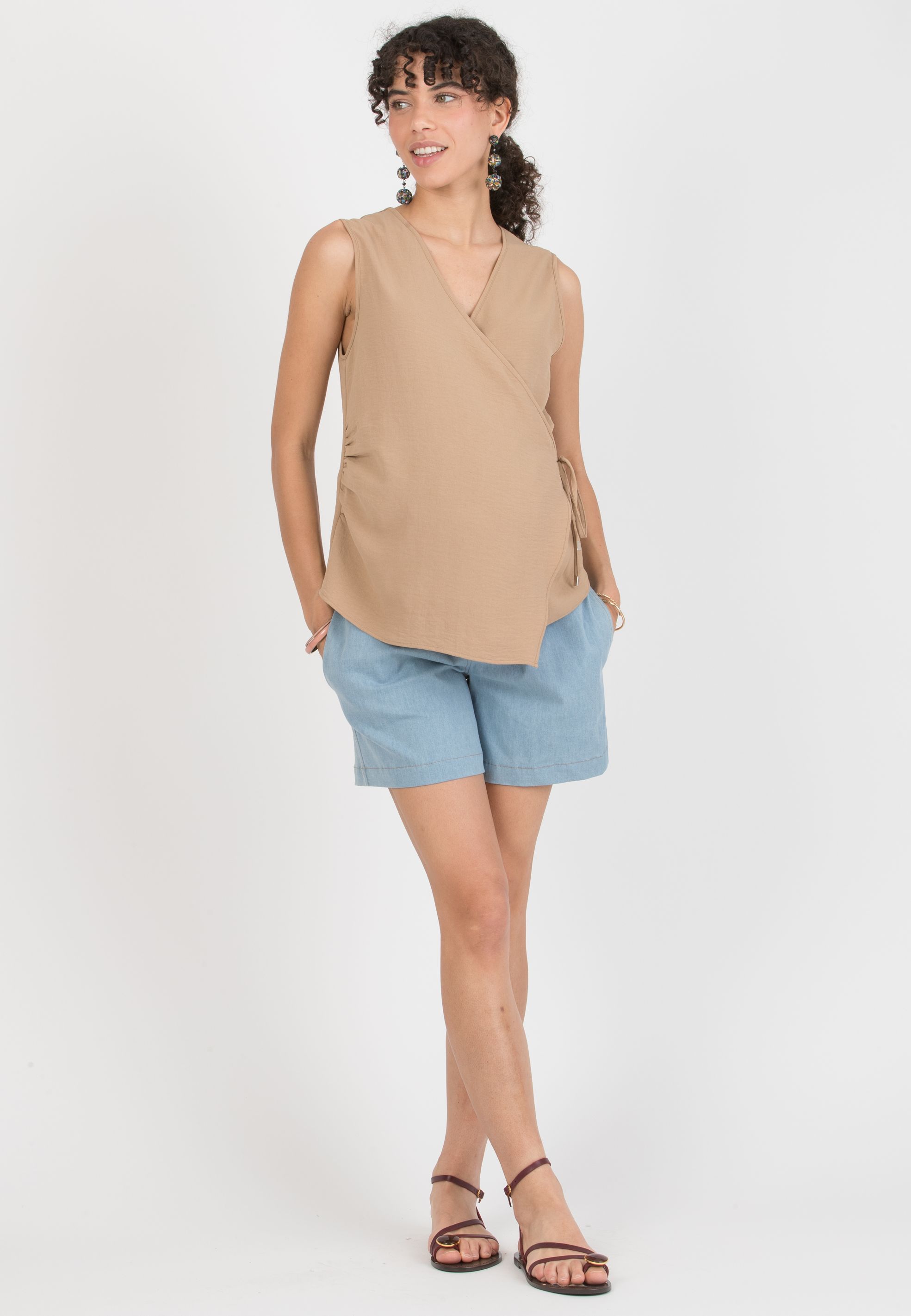 SIBILLA – Maternity Denim Shorts with Elastic Waist (Azzurro)