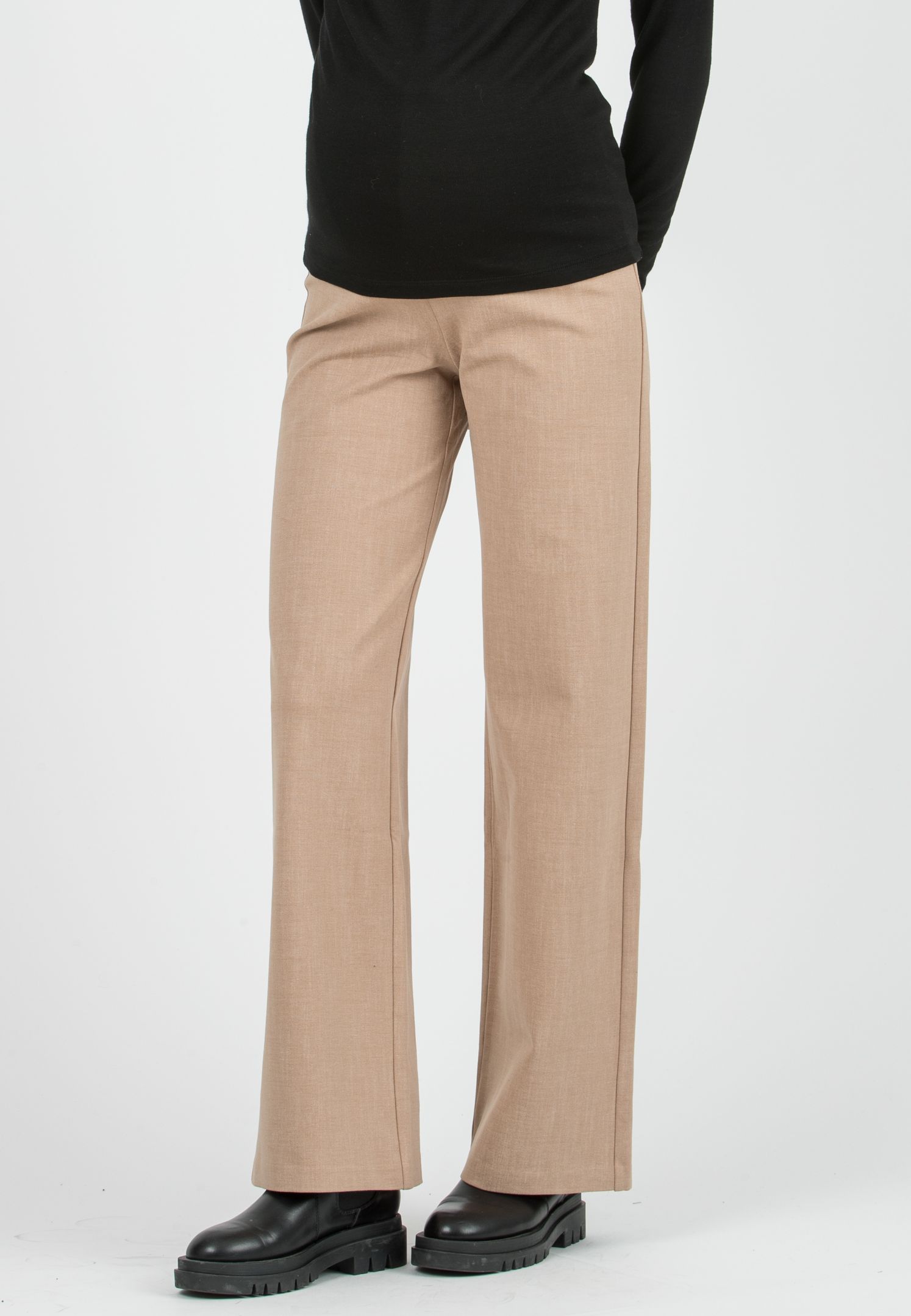 KIMBERLY T – Pantalone Premaman Palazzo in Punto Milano di Viscosa Effetto Trama (Cammello, XS)