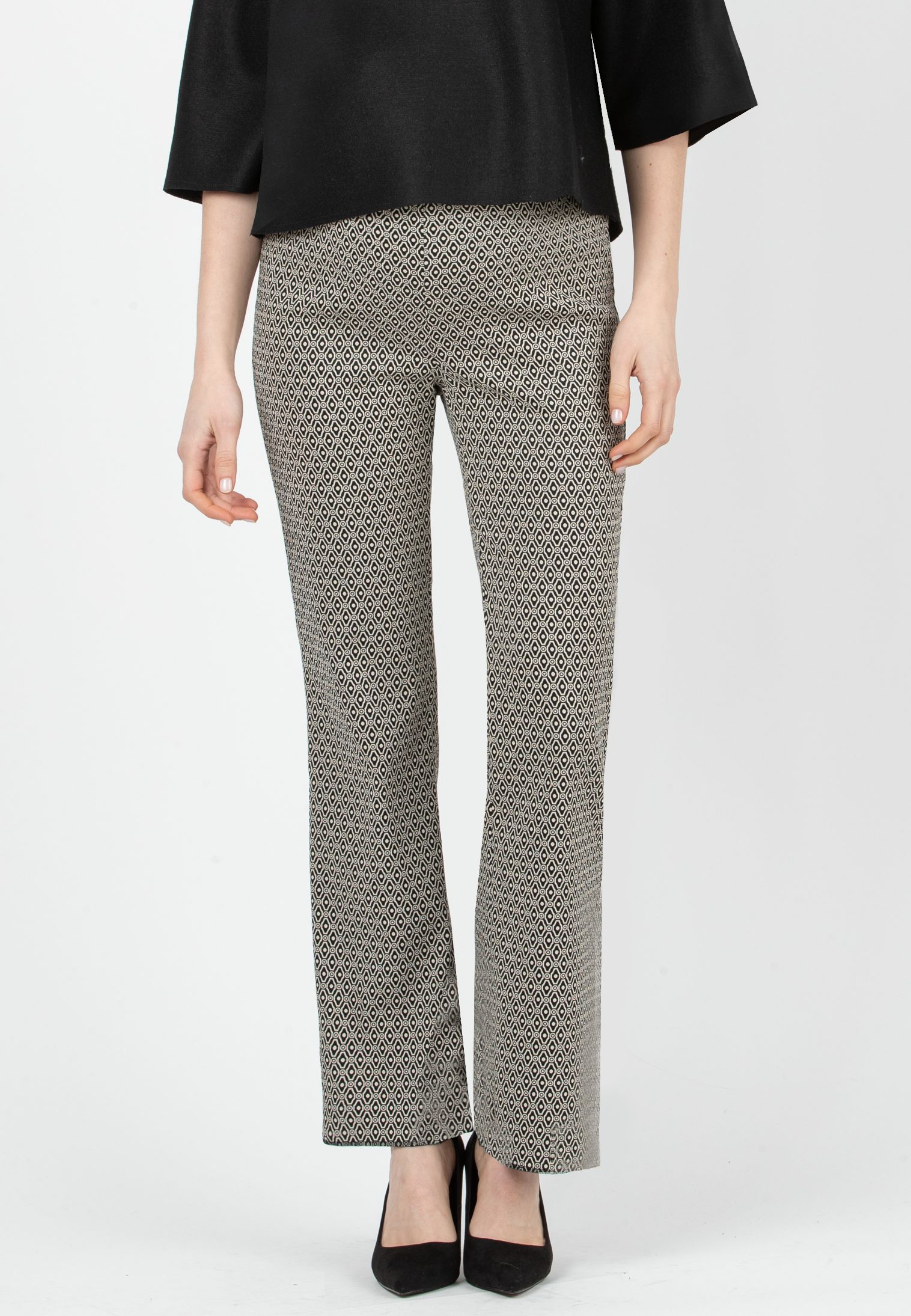 RAMONA - Pantalone Premaman a Campana in Bengalina Geometrica (Naturale, XS)