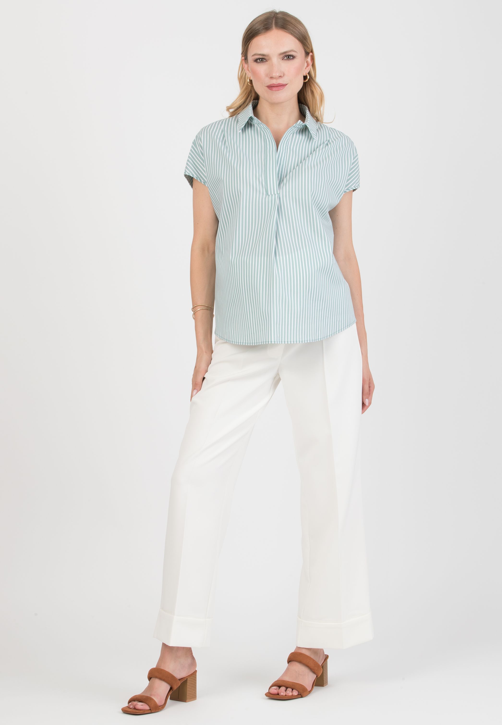 ROBY – Maternity Palazzo Trousers in Cady with Turn-Up Hem (Avorio)