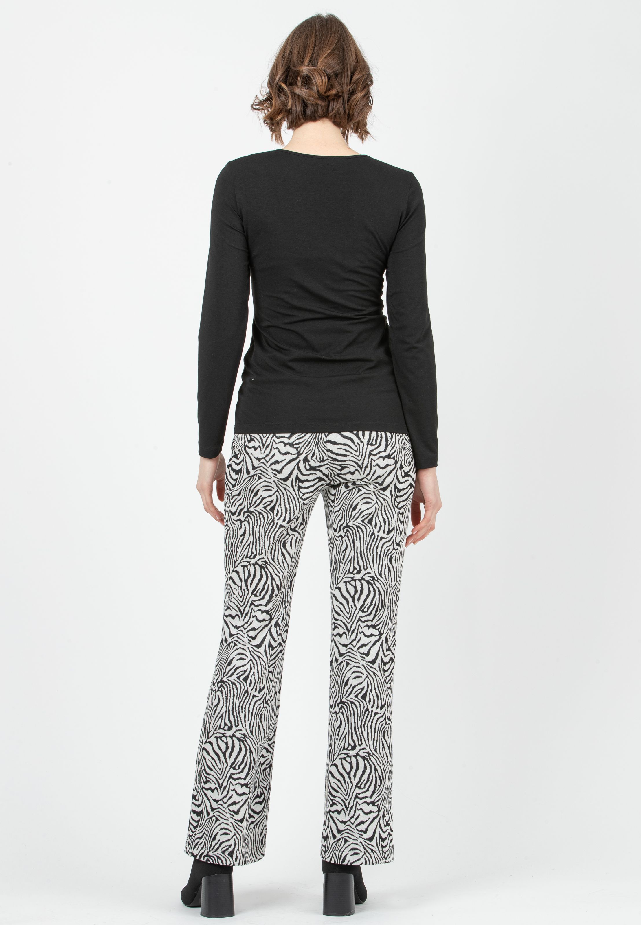 RAMONA J - Maternity Flared Trousers in Jacquard Fabric (Black, XS)