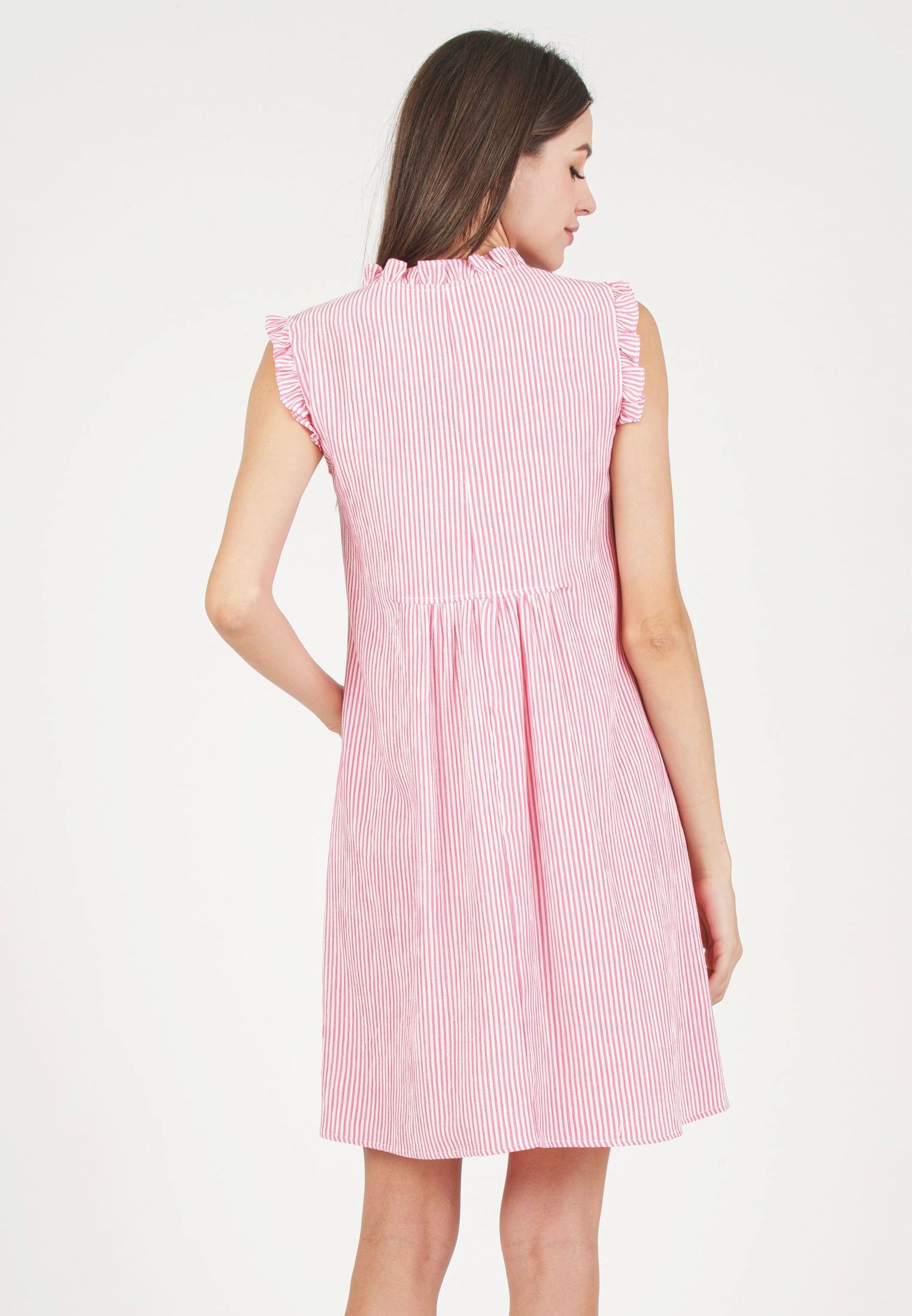 SOFIA R - Maternity & Nursing Striped Dress with Ruffles (Fuchsia, XS)