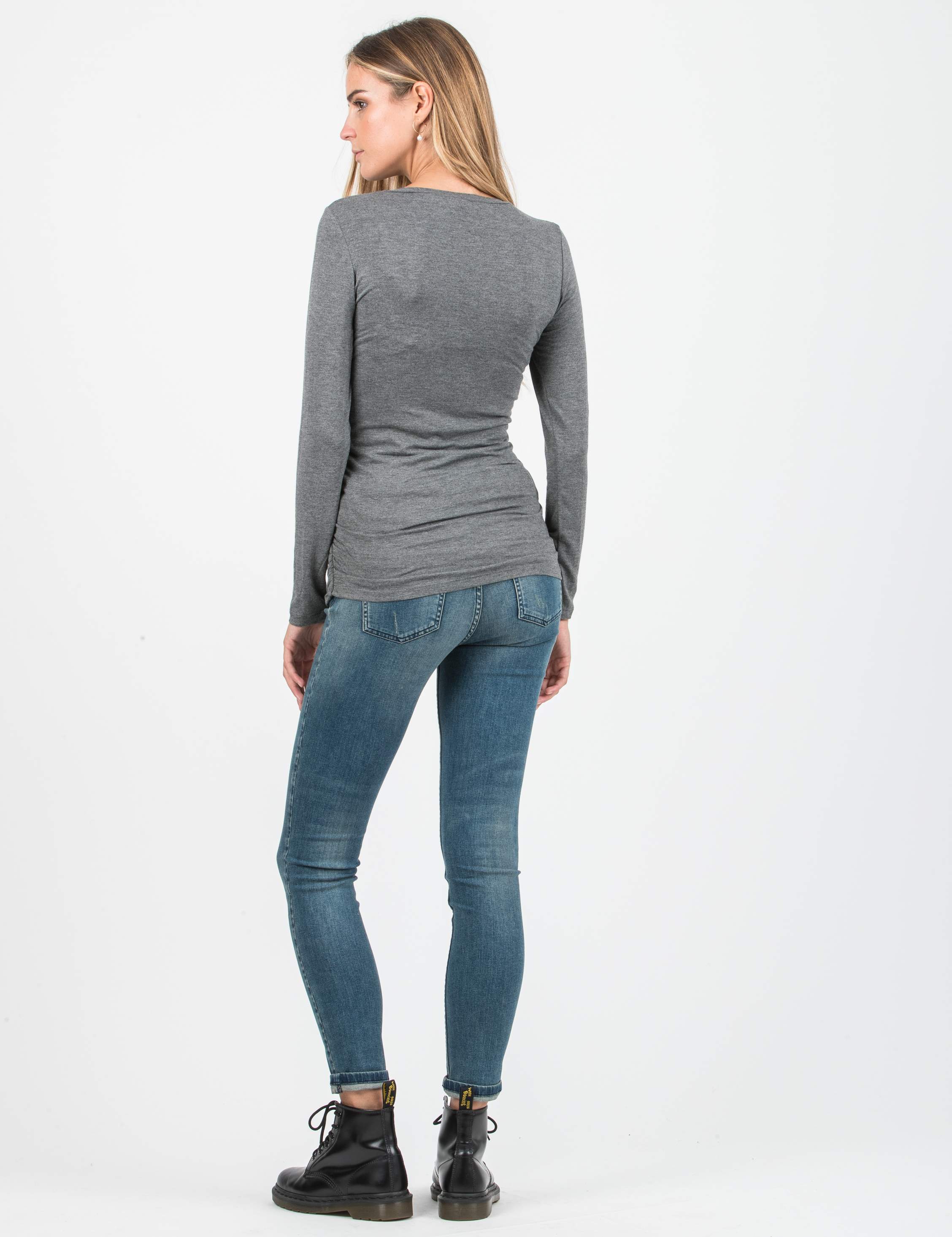 ELLEN - Maglietta Premaman con Lati Arricciati (Grigio Melange, XS)
