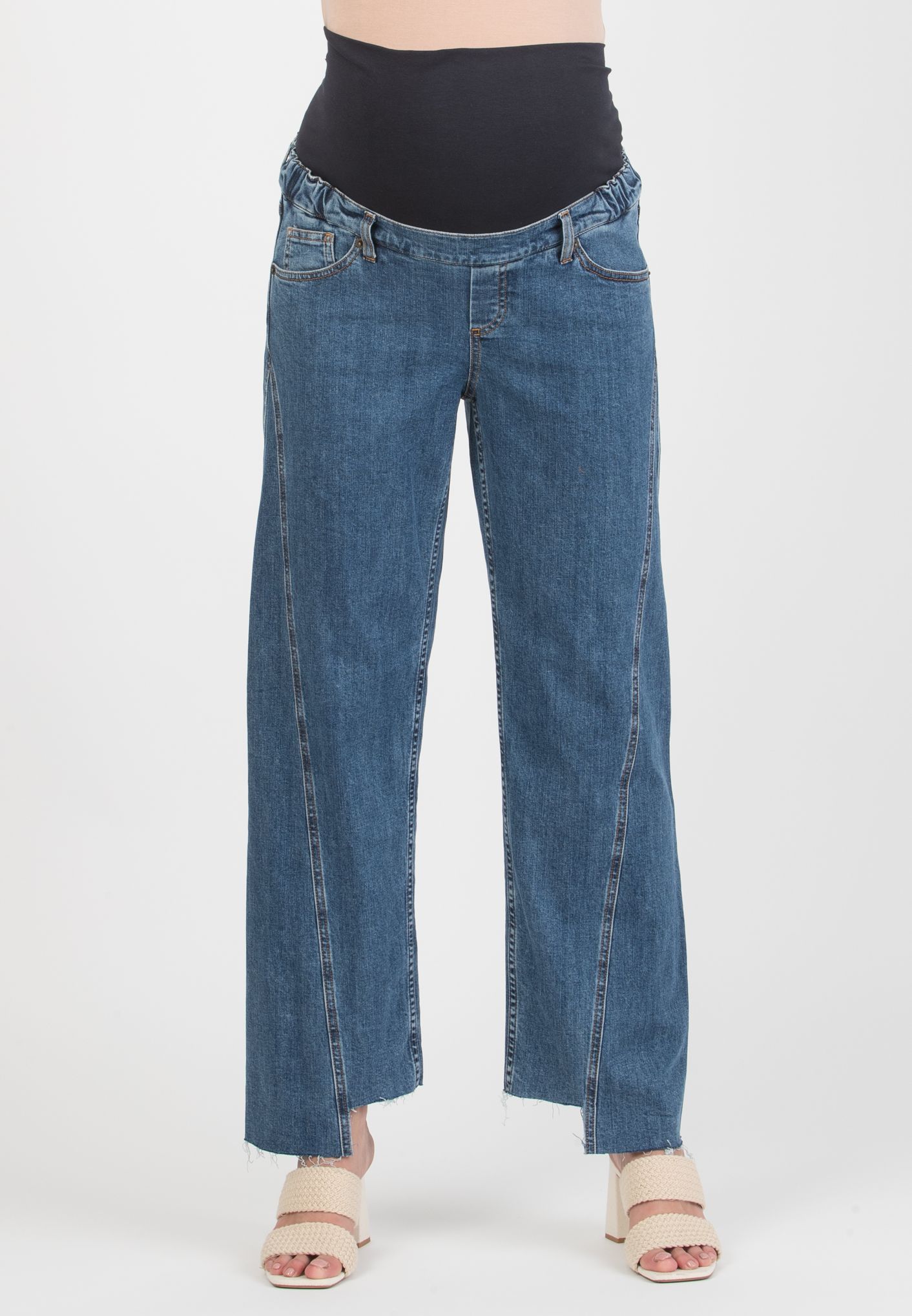 DAJANA - Jeans Premaman a Gamba Ampia con Dettaglio Spicchio (Blu Cobalto, XS)