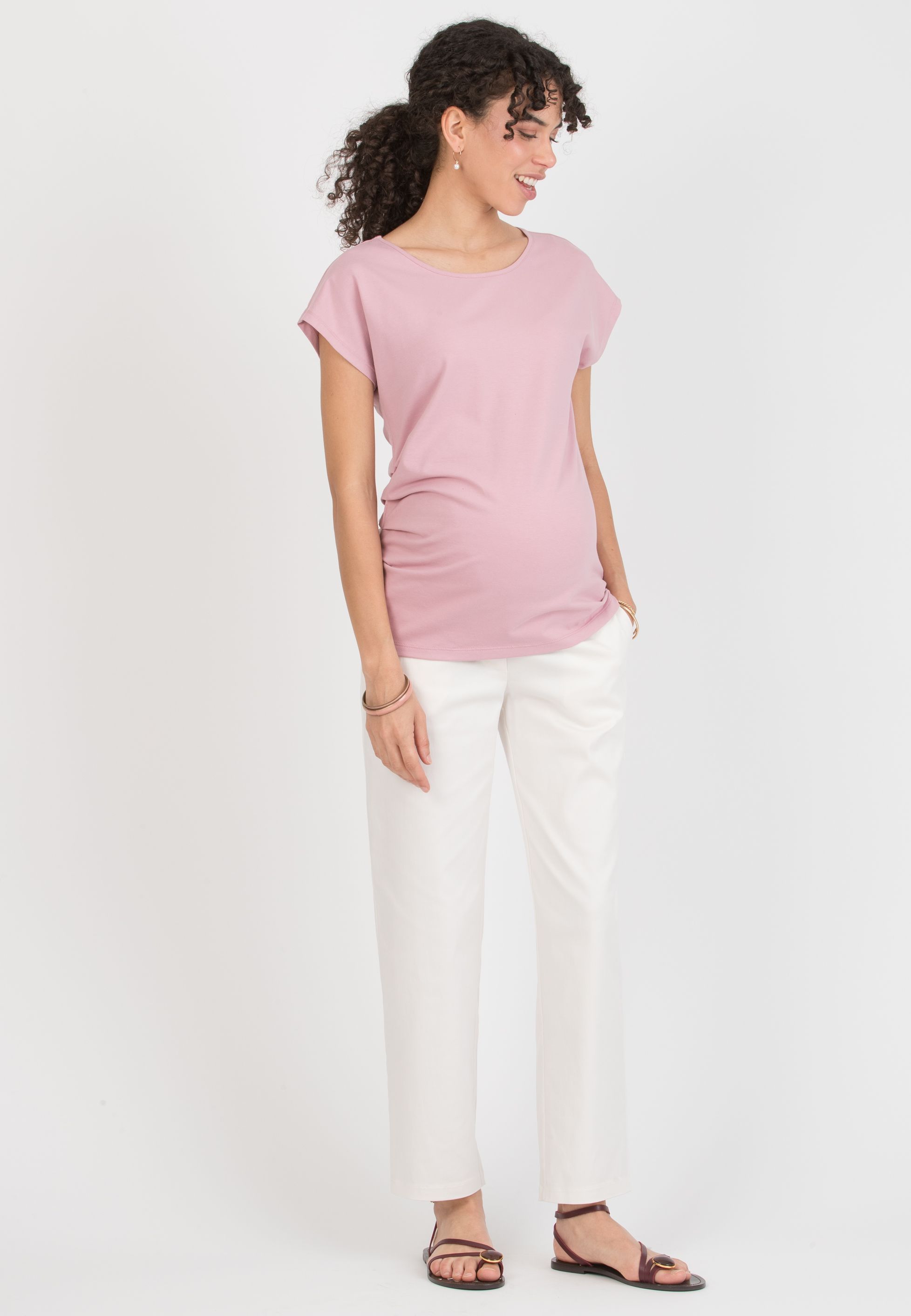 MARZIA – Maternity T-Shirt with Pleats on the Side (Rosa)