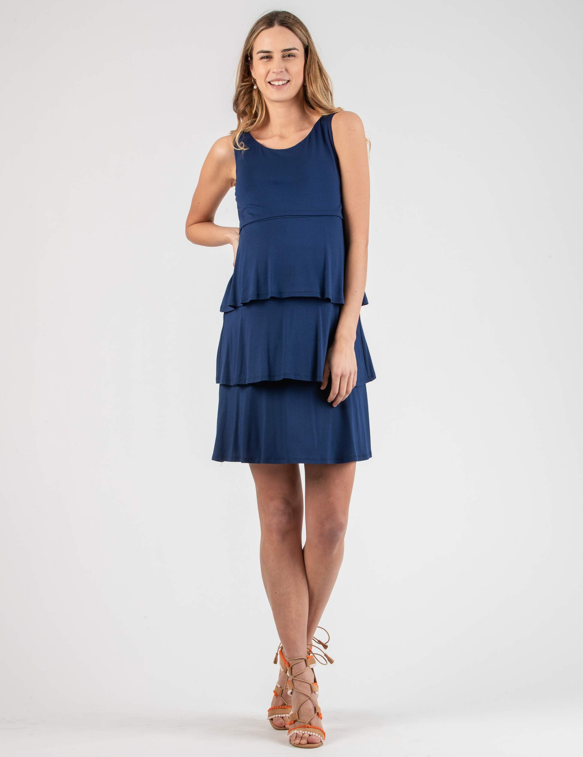 Maternity Dress with Large Flounces (Blue, XS)
