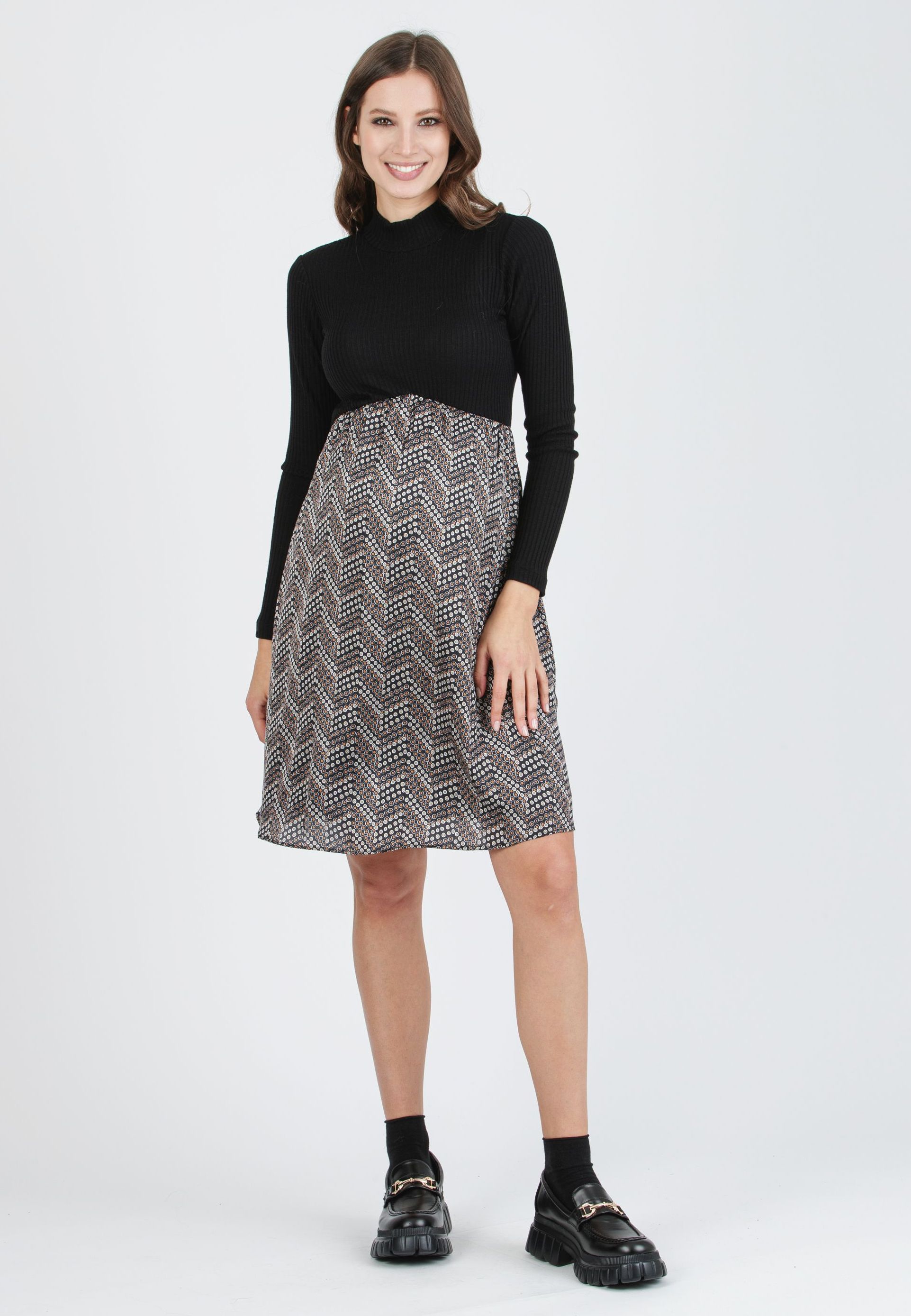 ANASTASIA - Abito Premaman in Maglia a Costine e Gonna in Raso (Nero, XS)