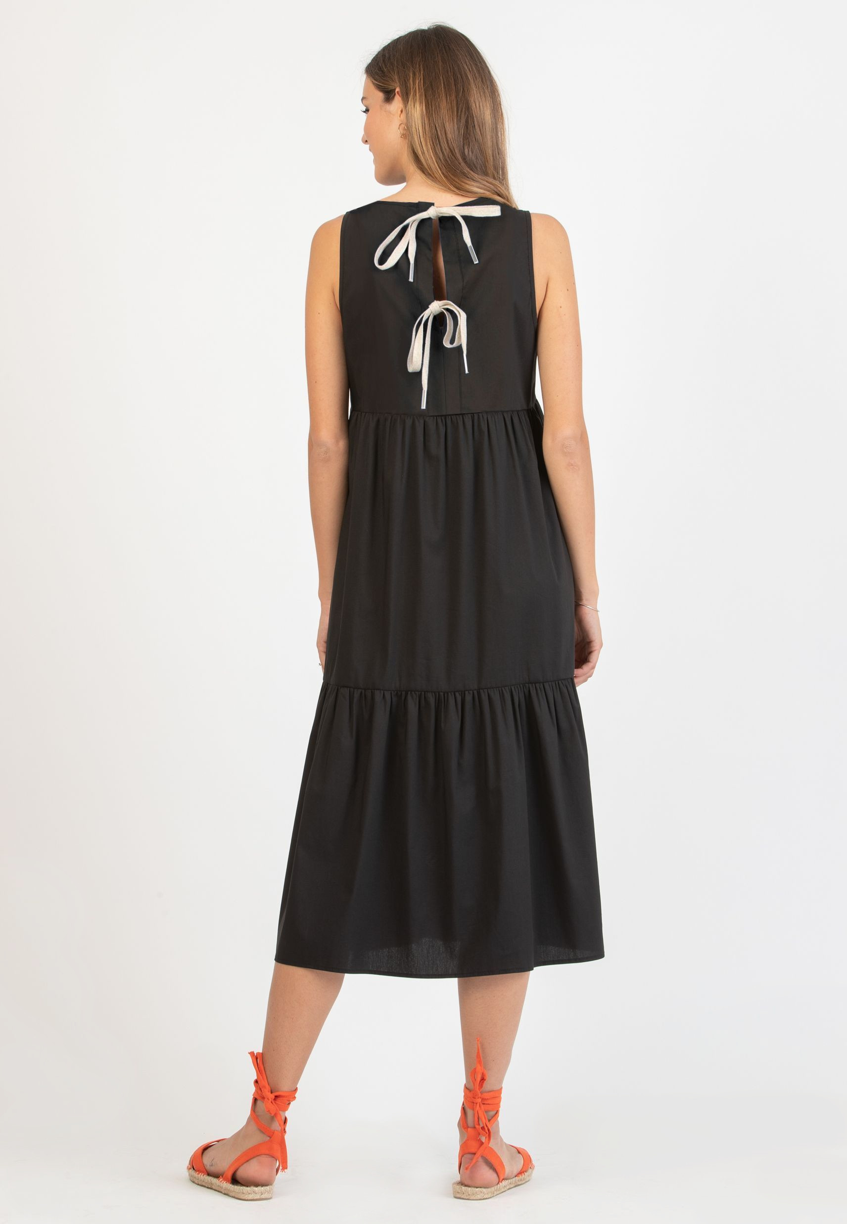 Abito Midi Premaman a Balze con Chiusura a Laccetti (Nero, XS)